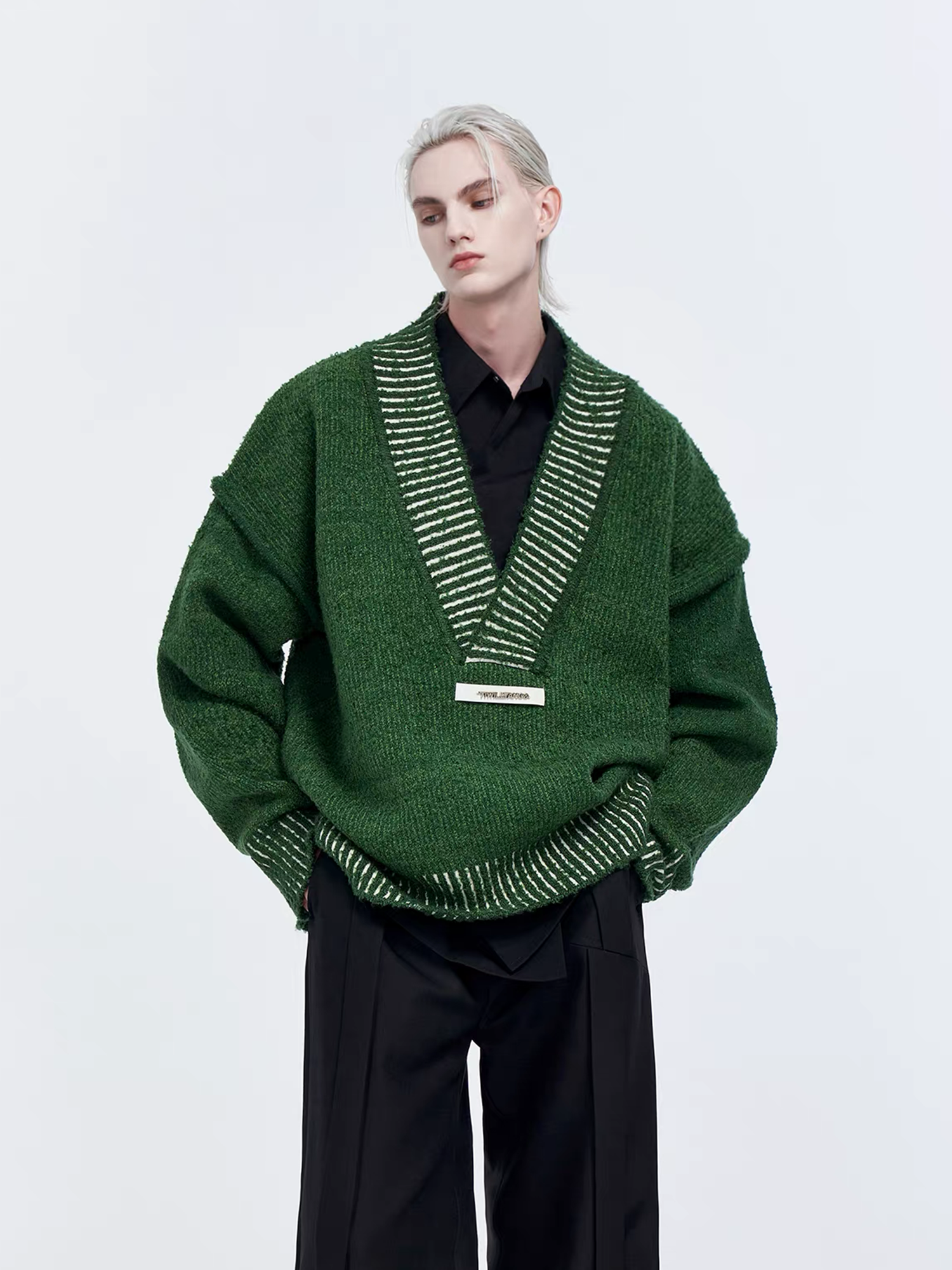 TIWILLTANG Retro Oversized V-Neck Sweater, premium urban and streetwear designers apparel on PROJECTISR.com, TIWILLTANG