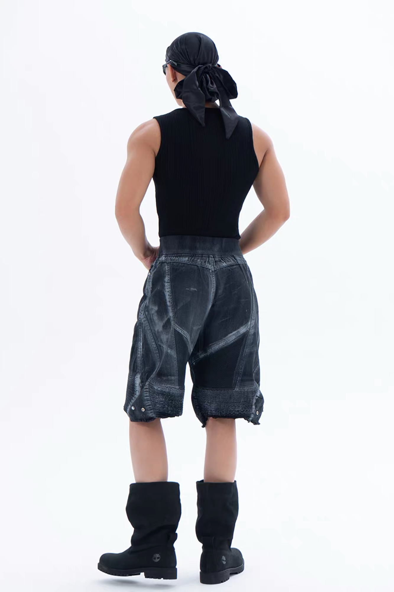CLP Ribbed Paneled Wide-Leg Denim Shorts