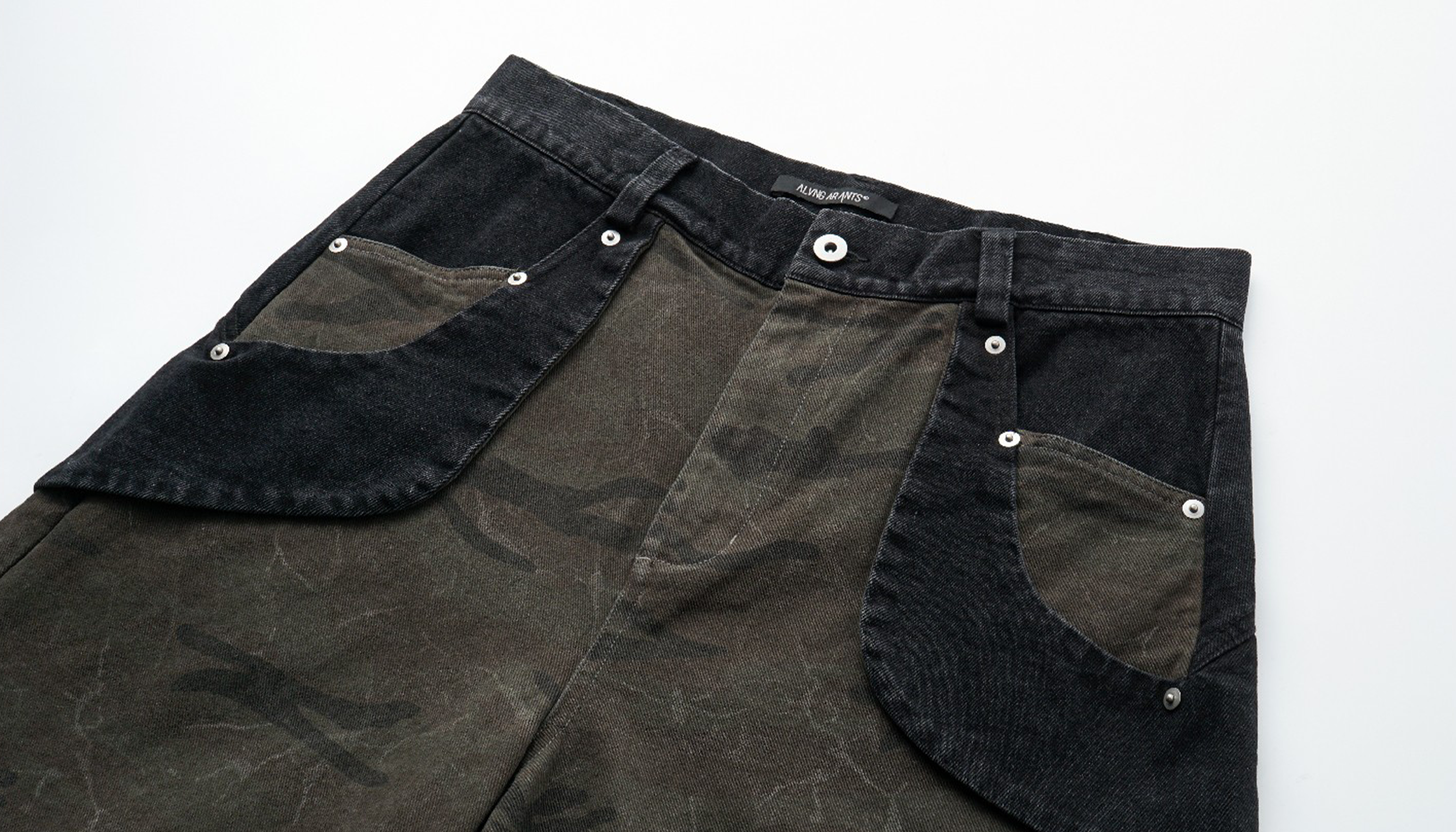 ALVNG AR ANTS Washed Camo Paneled Oversized Lantern Pants