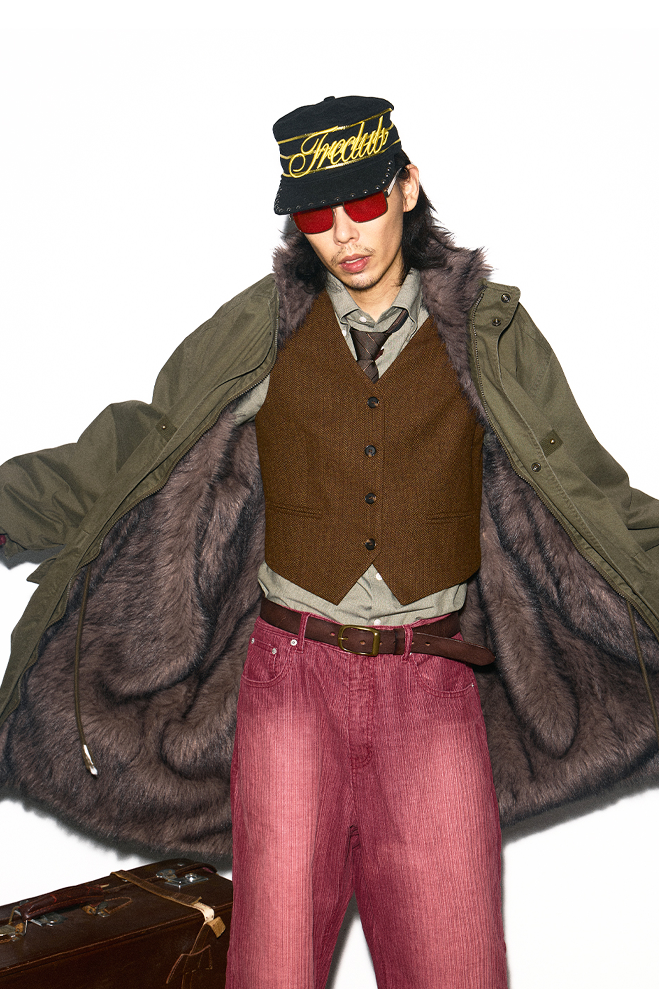 TRECLUB Retro Faux Fur Lining Oversized Parka