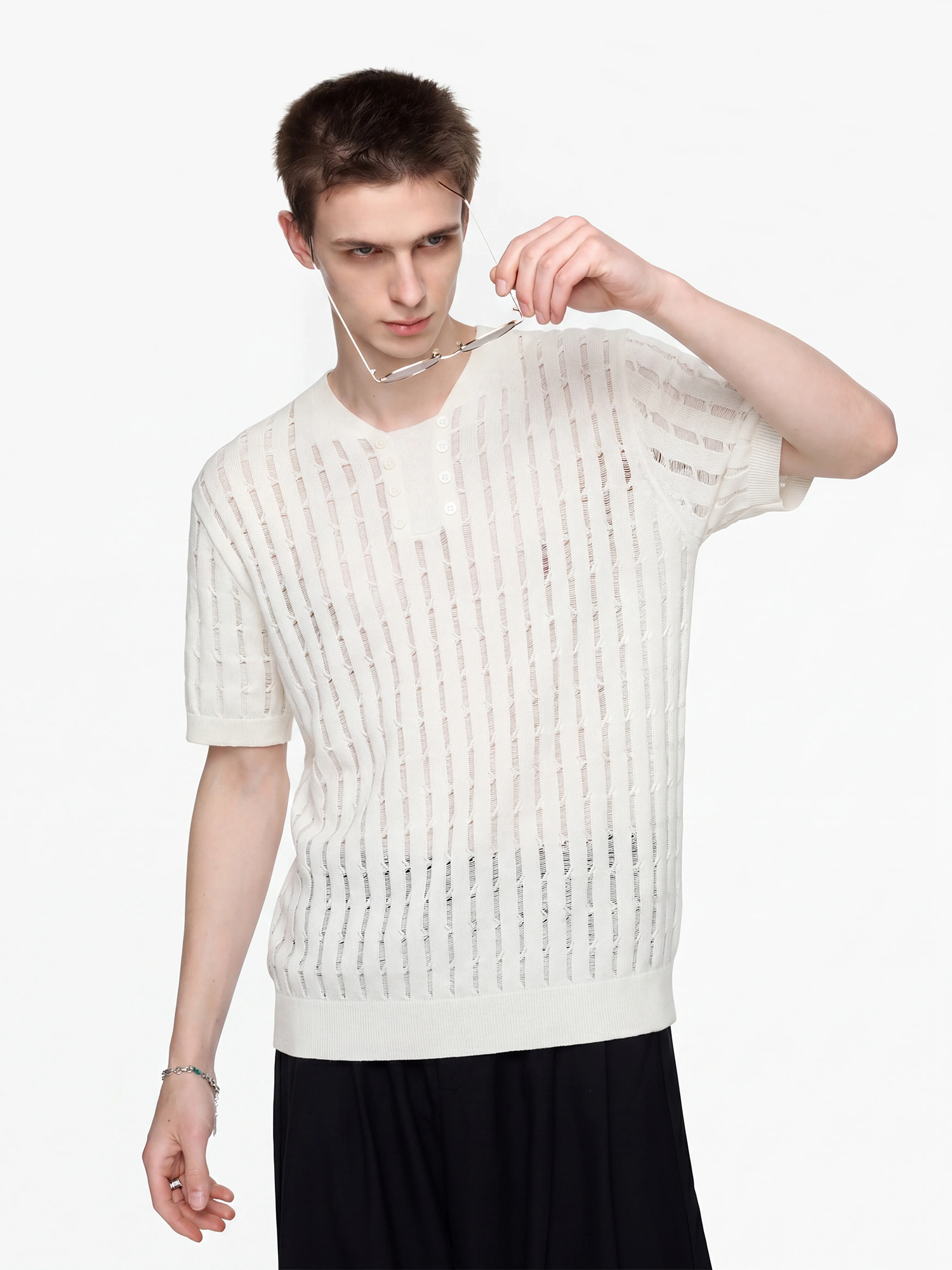 TIWILLTANG Essential Openwork Knitted T Shirt