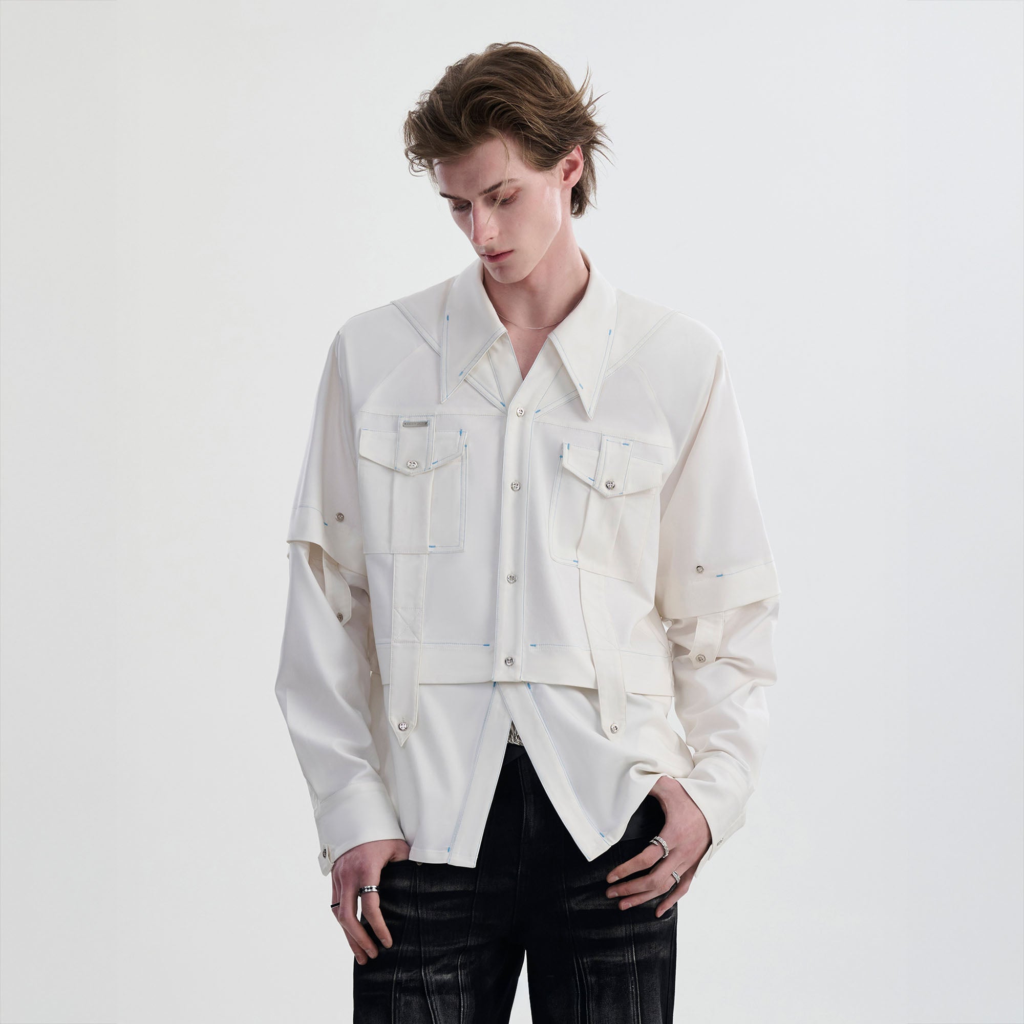 TIWILLTANG Contrast Stitch Detachable Shirt