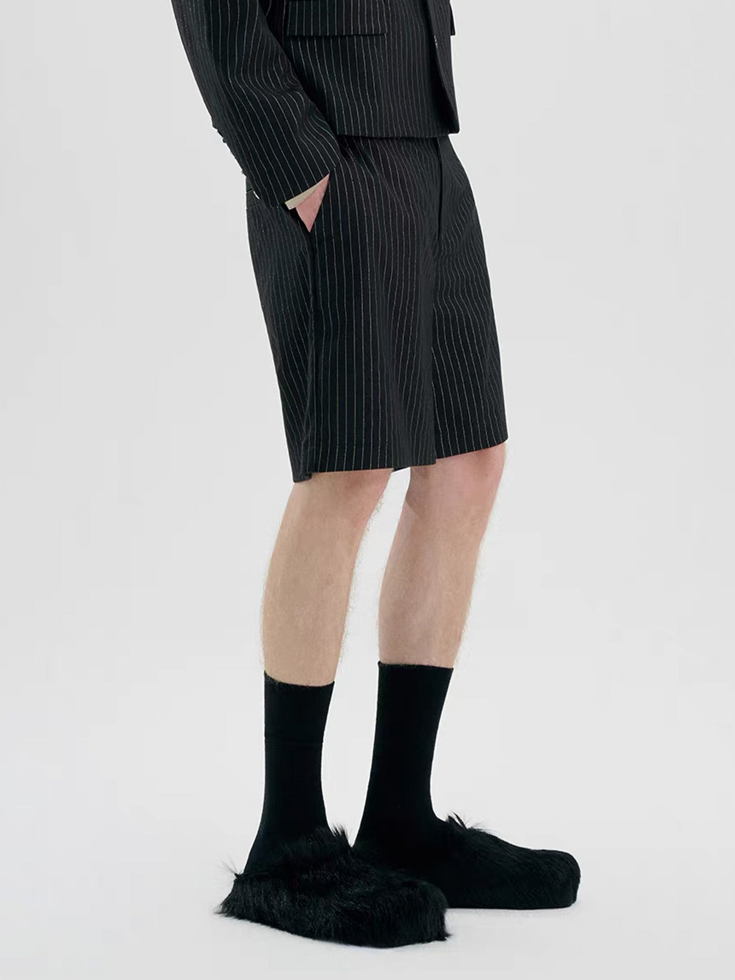 TIWILLTANG Straight-Leg Pinstripe Knee-Length Shorts, premium urban and streetwear designers apparel on PROJECTISR.com, TIWILLTANG