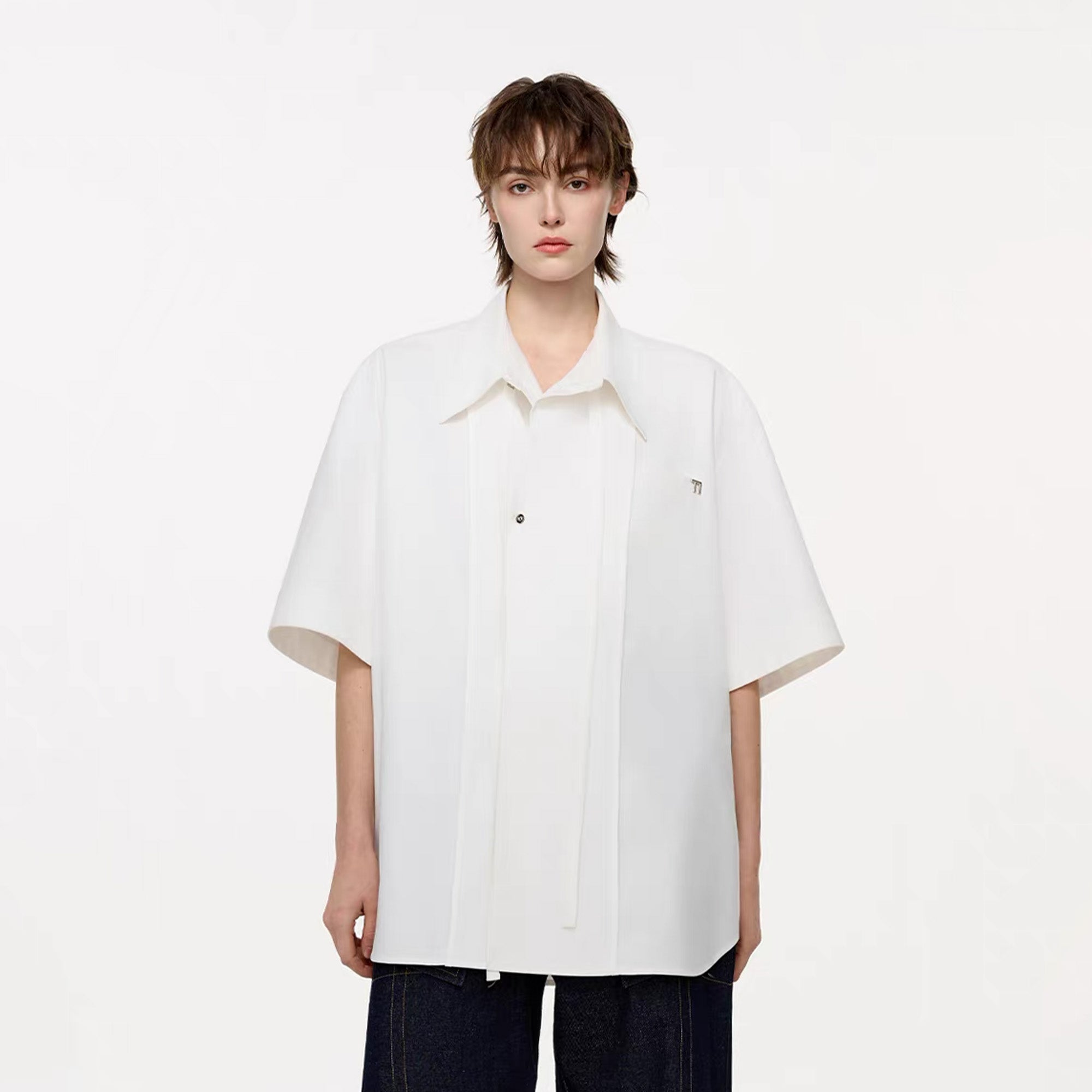 TIWILLTANG Draped Camp-Collar T Shirt, premium urban and streetwear designers apparel on PROJECTISR.com, TIWILLTANG