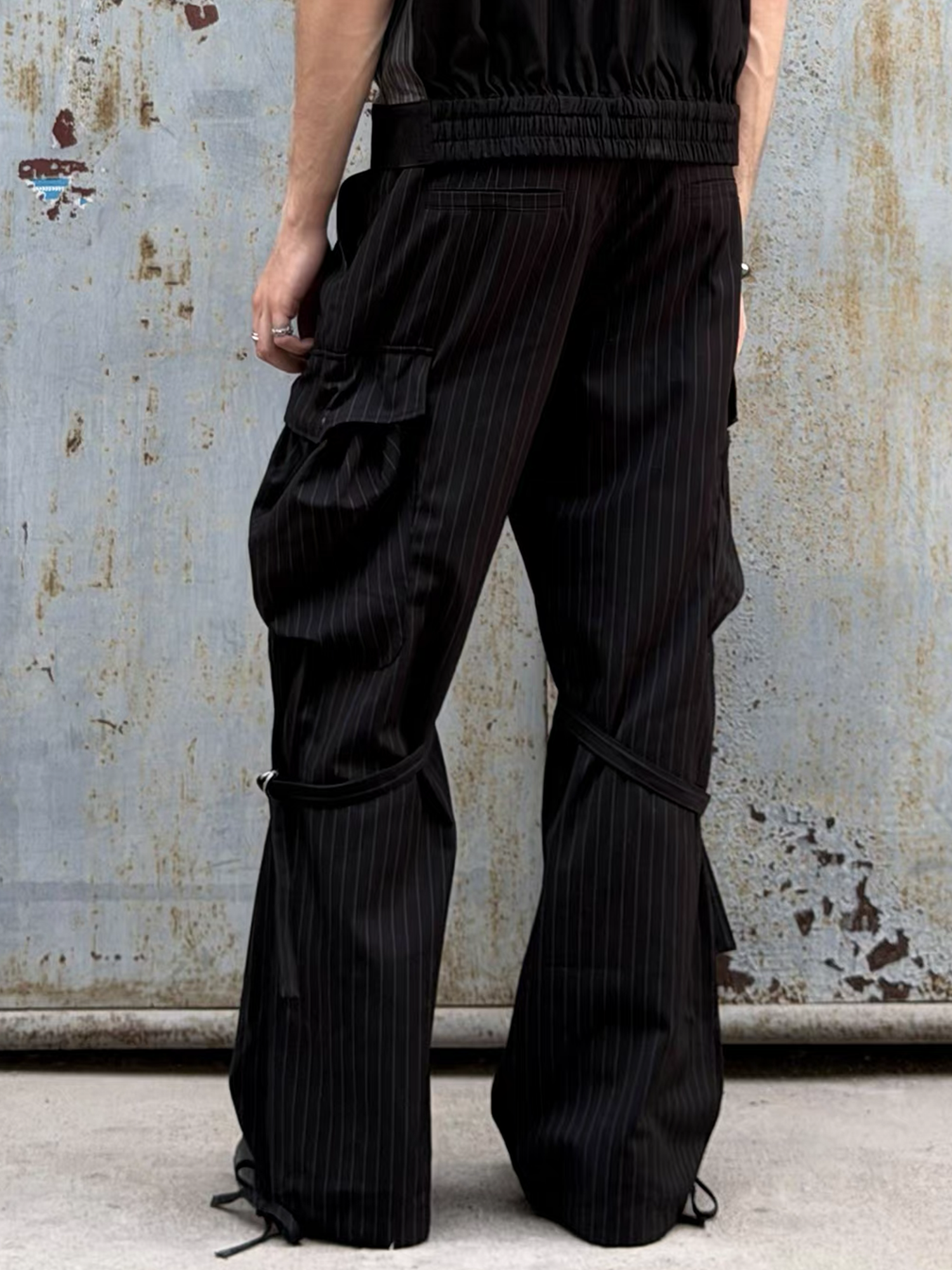 ESAIAS Pinstripe Grommet Belted Trousers