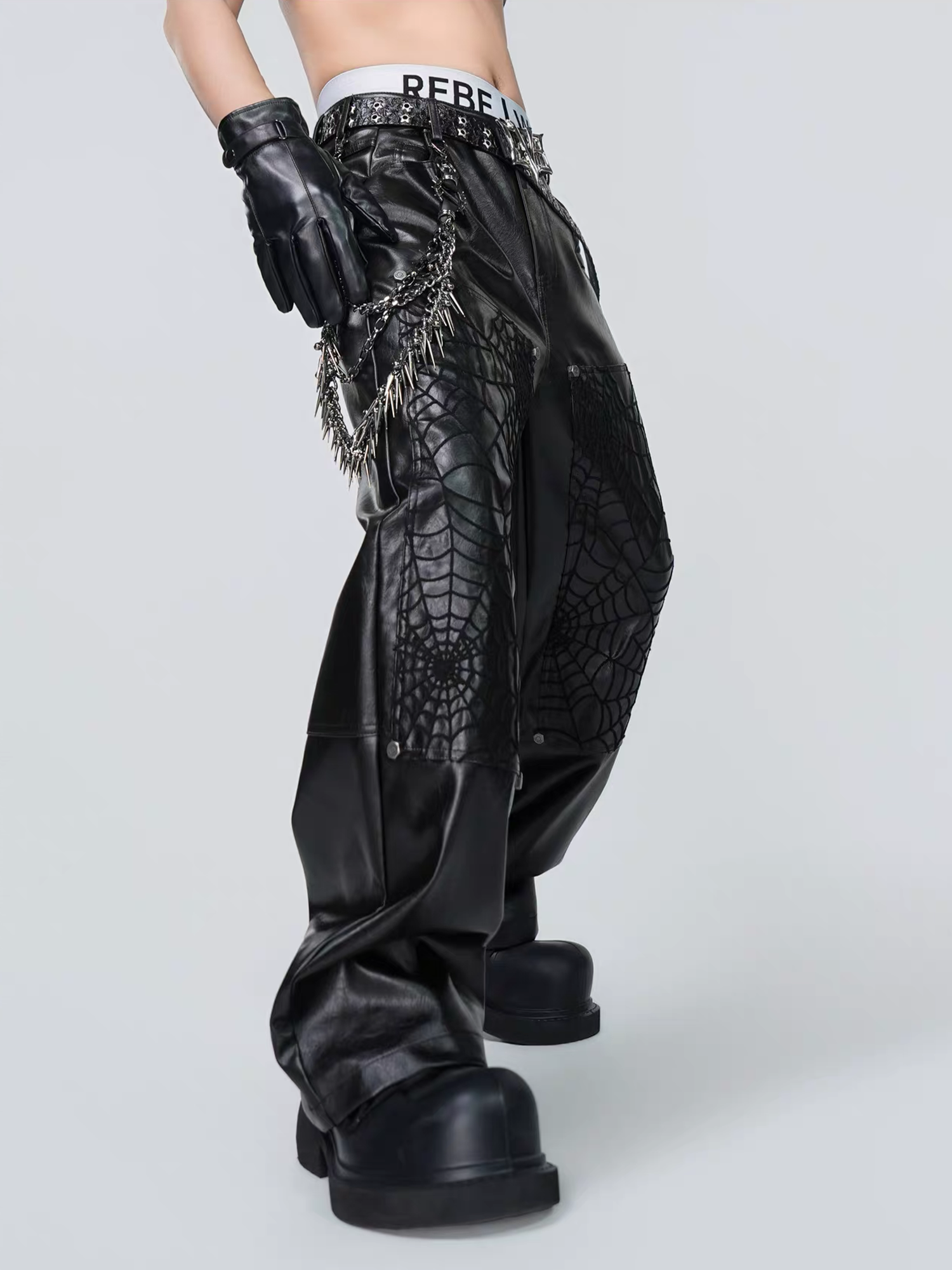VE2 Spiderweb Paneled Metal Straight-Leg Pants
