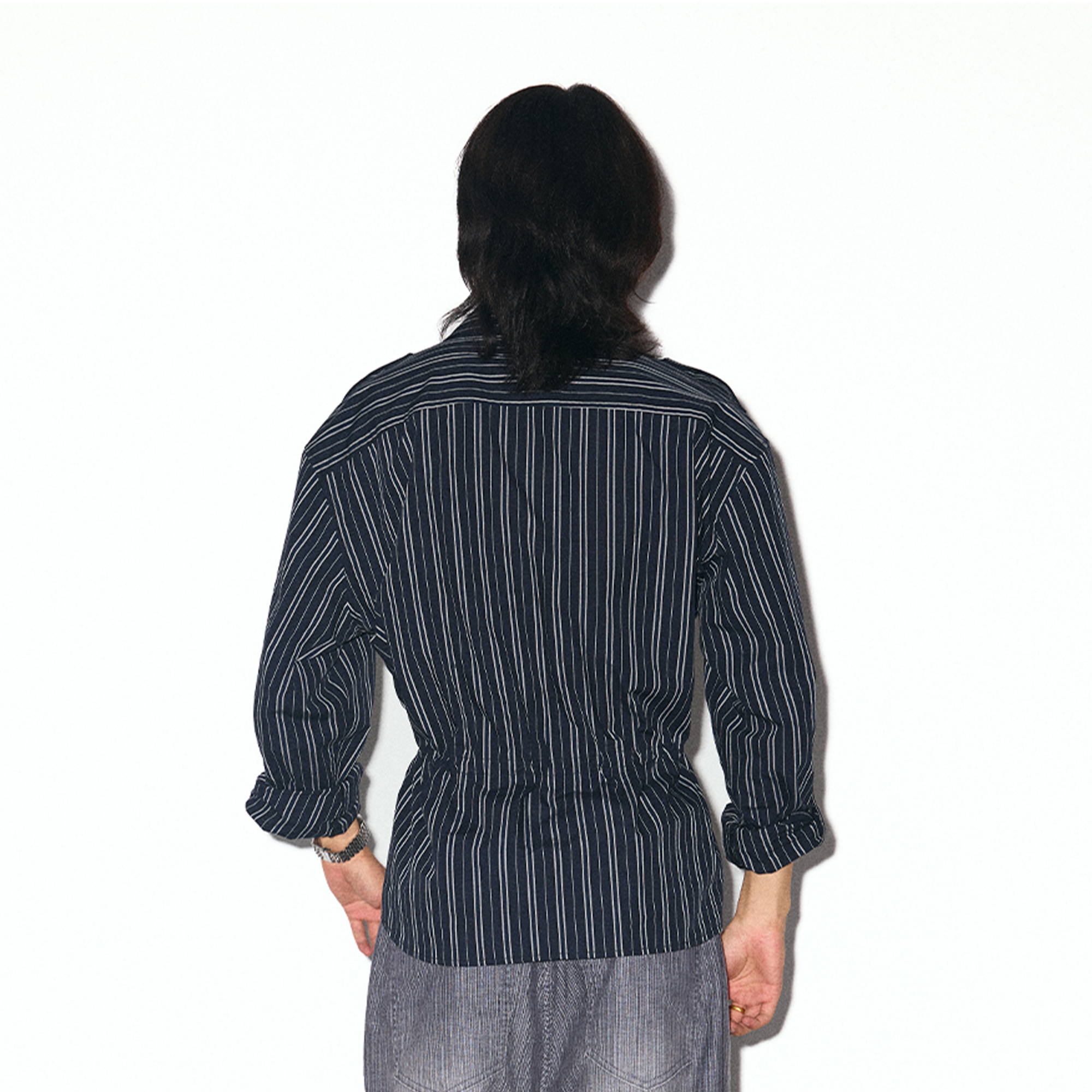 TRECLUB Striped Embroidered Drawstring-Waist Shirt