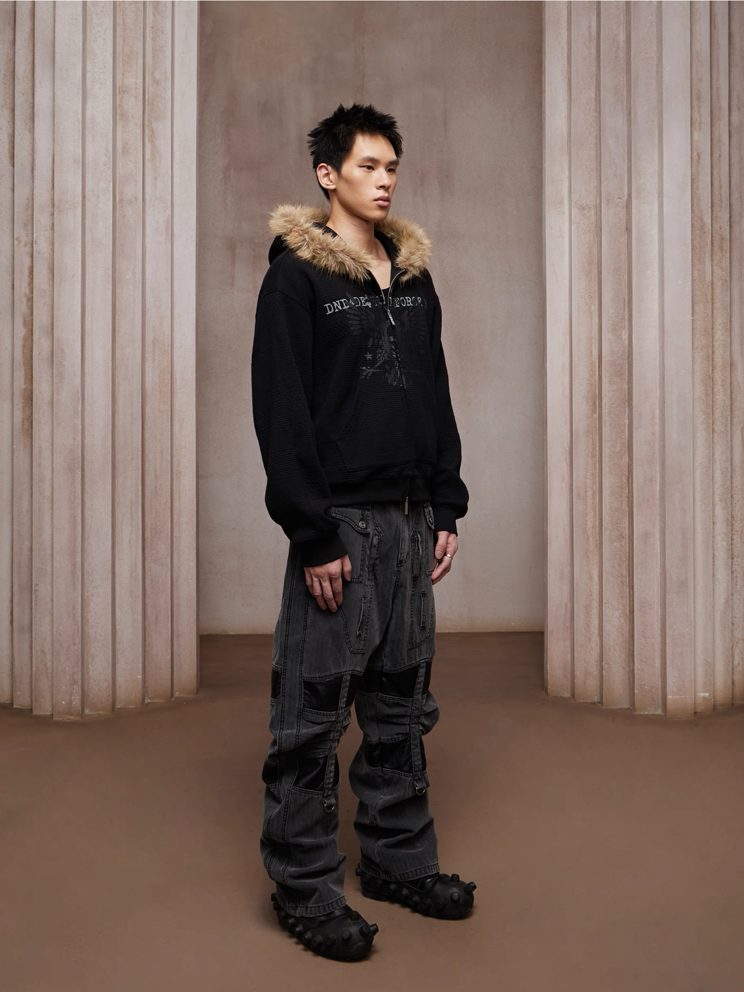 DND4DES Washed Paneled Strap-Tacked Jeans