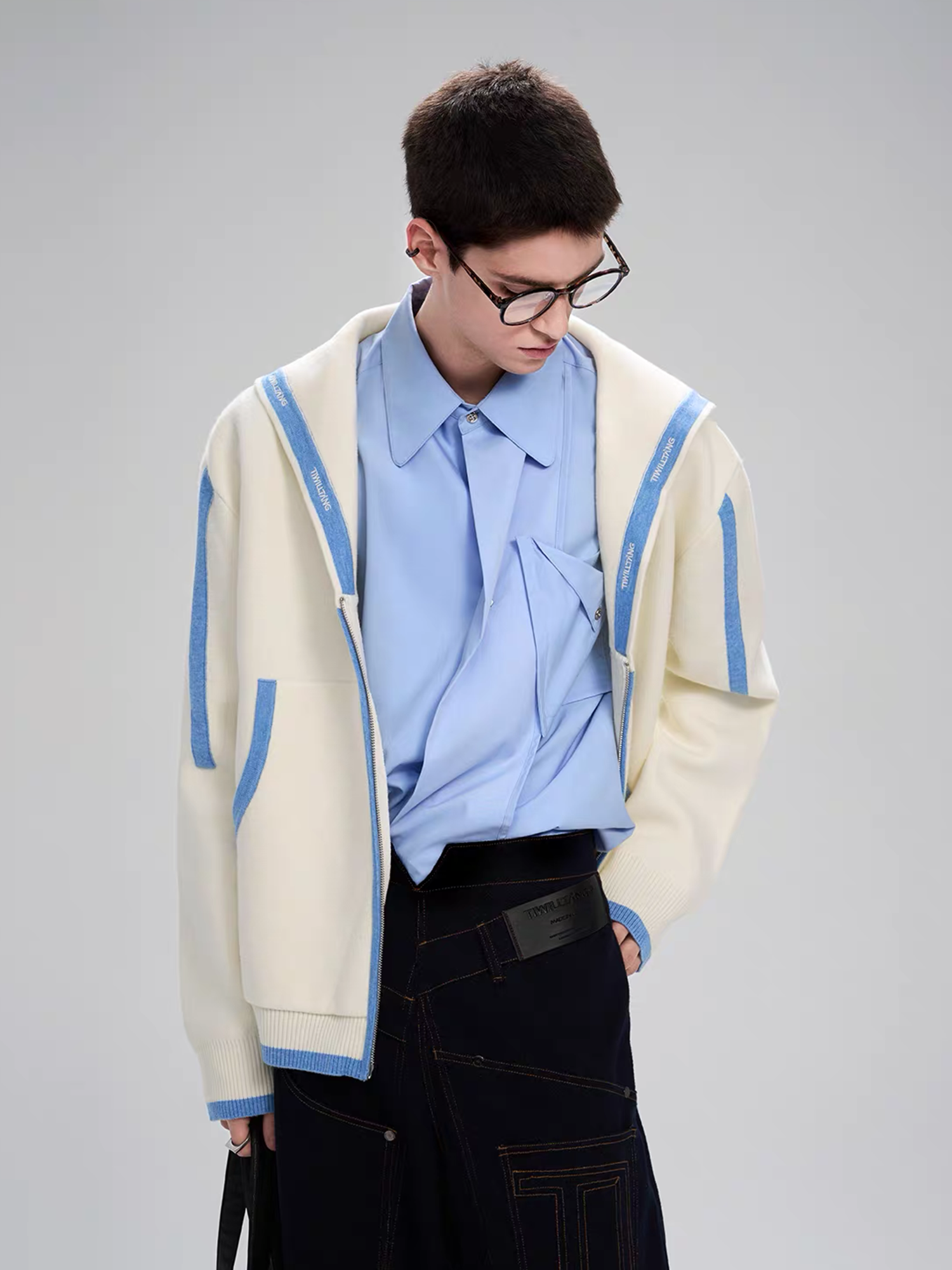 TIWILLTANG Contrast-Trim Sailor-Collar Jacket, premium urban and streetwear designers apparel on PROJECTISR.com, TIWILLTANG