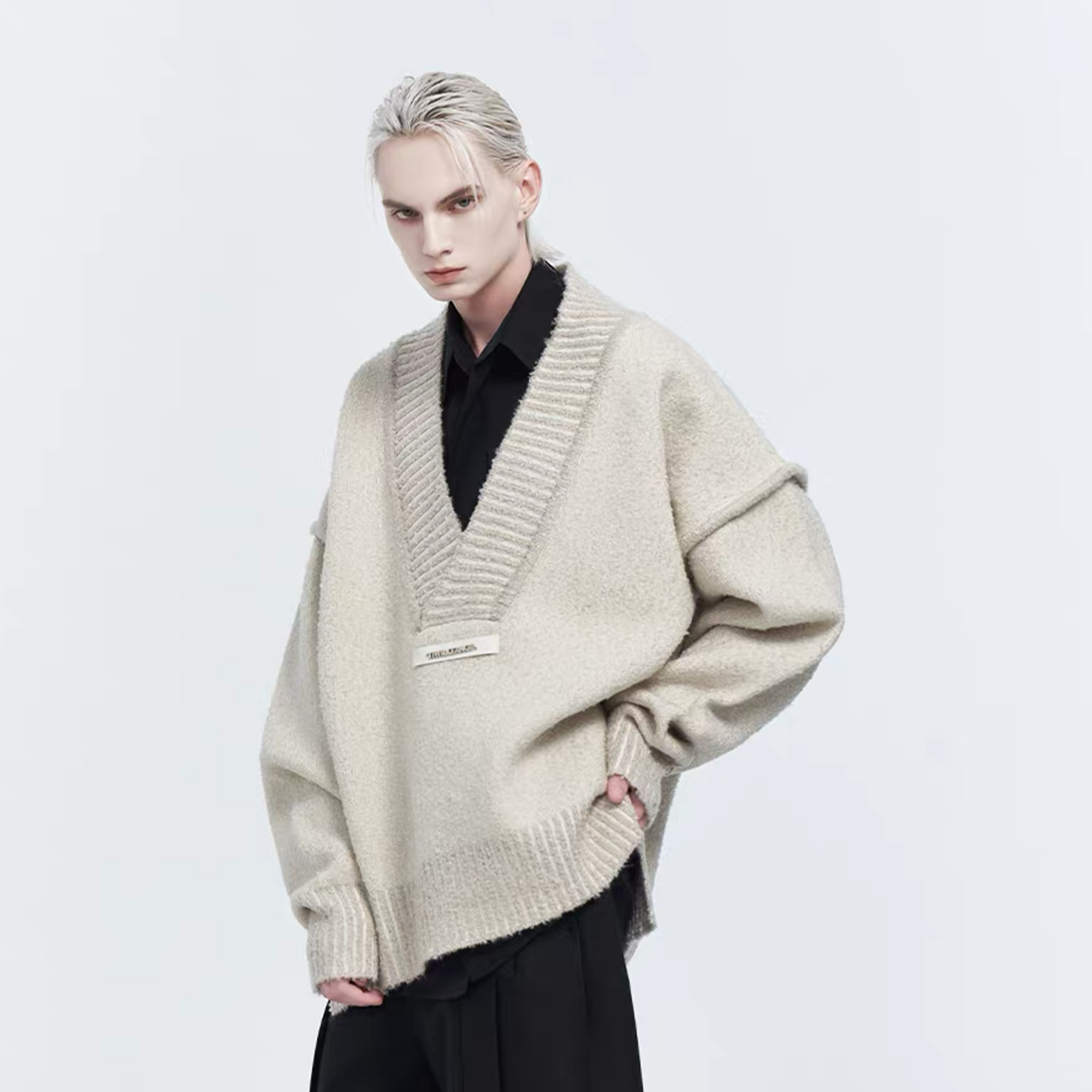 TIWILLTANG Retro Oversized V-Neck Sweater, premium urban and streetwear designers apparel on PROJECTISR.com, TIWILLTANG