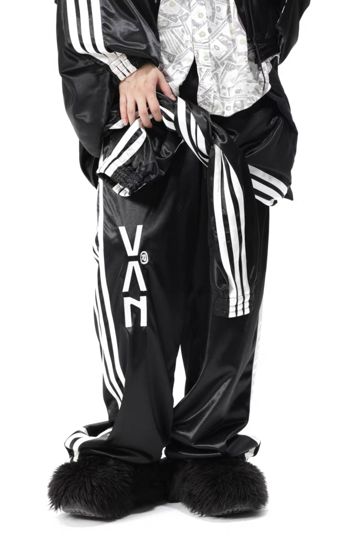 VANGUARDIA Faux One-Piece Contrast Stripe Straight-Leg Pants