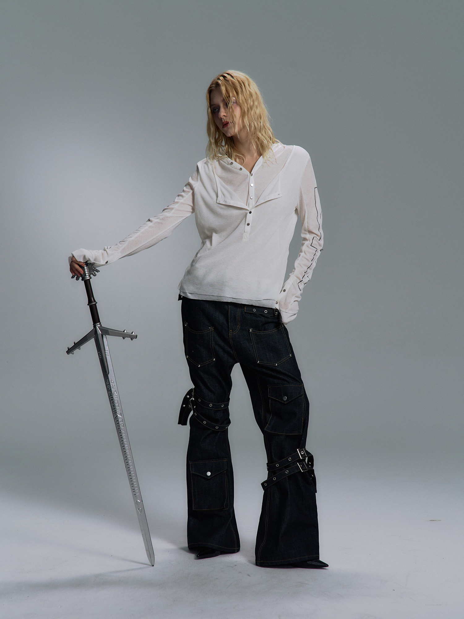 PAIKI Cross Layered Slim Hooded Long Sleeve Tee