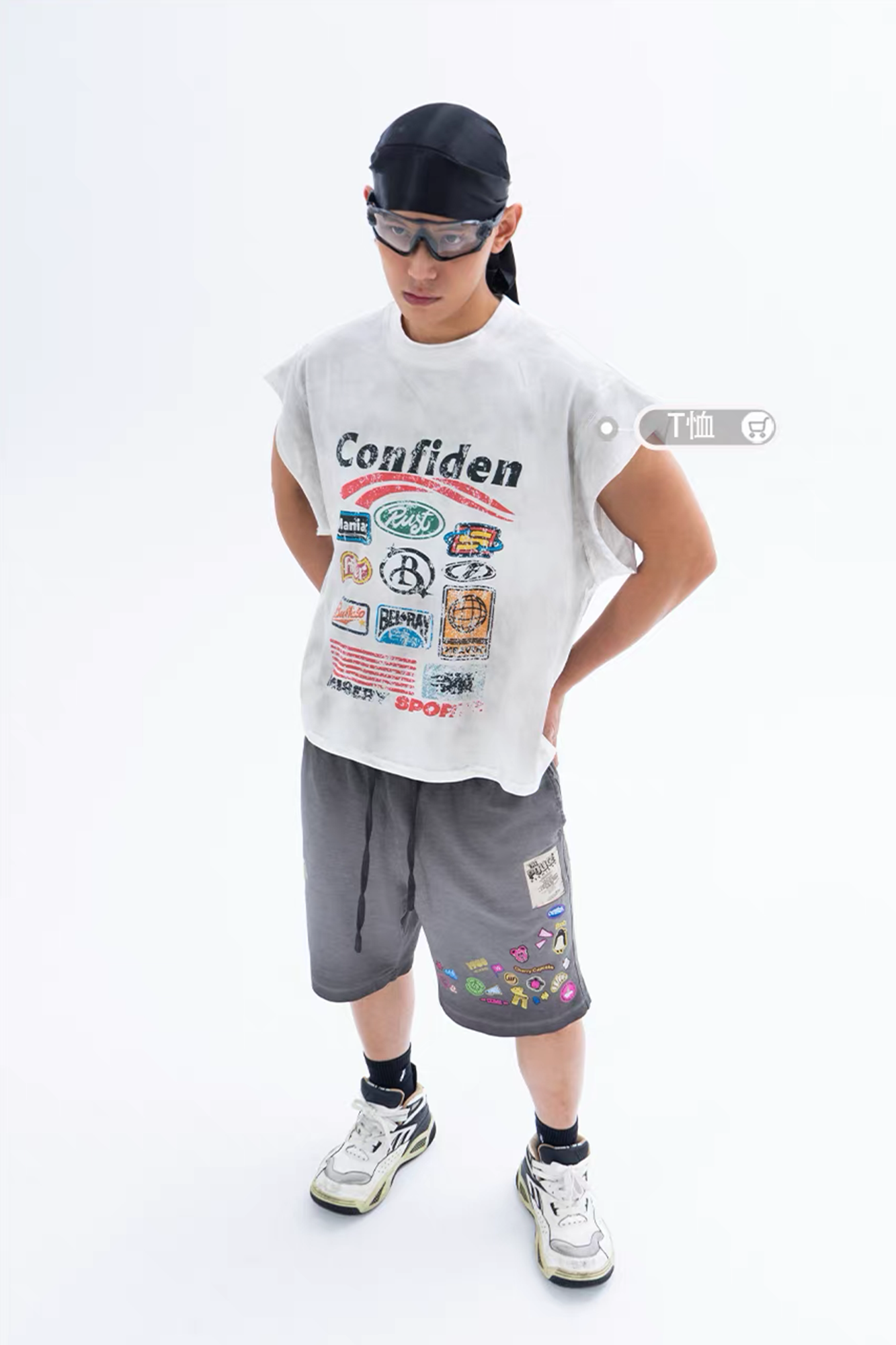 CLP Retro Gradient Badge Graphic Drawstring Shorts