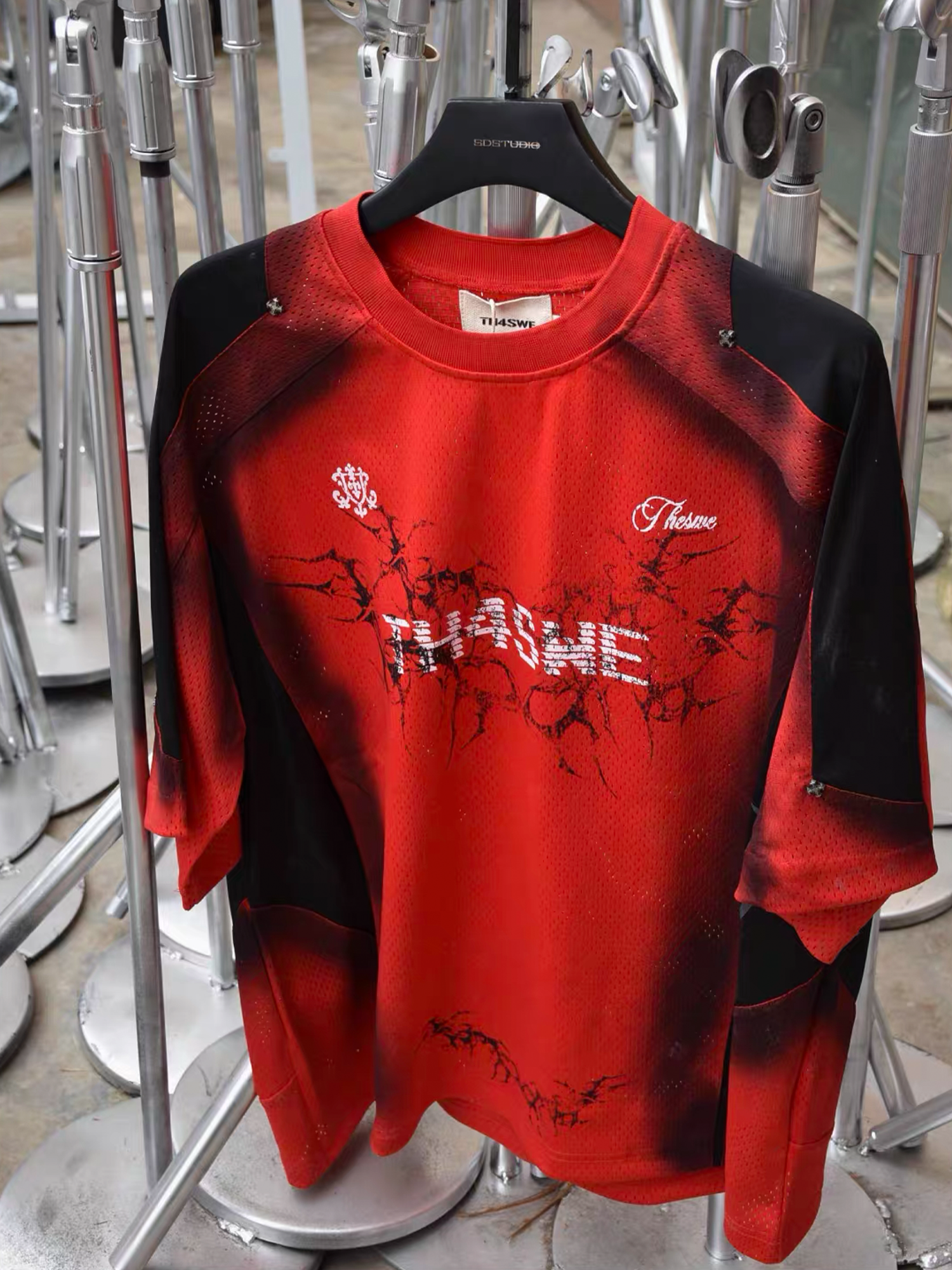 TH4SWE Washed Thorn Graphic Studded T Shirt