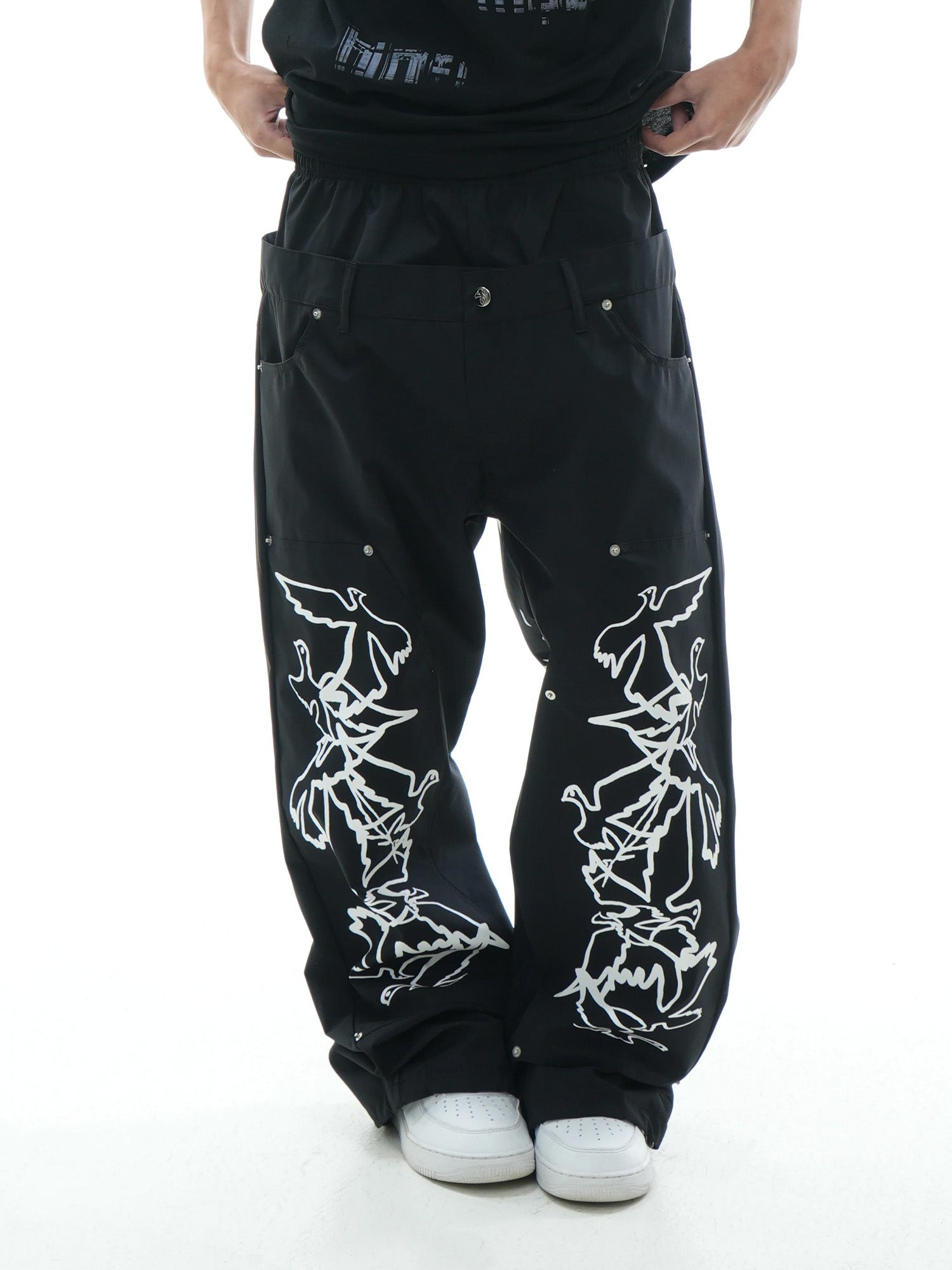 VINKID Peace Dove Graphic Double-Waist Pants