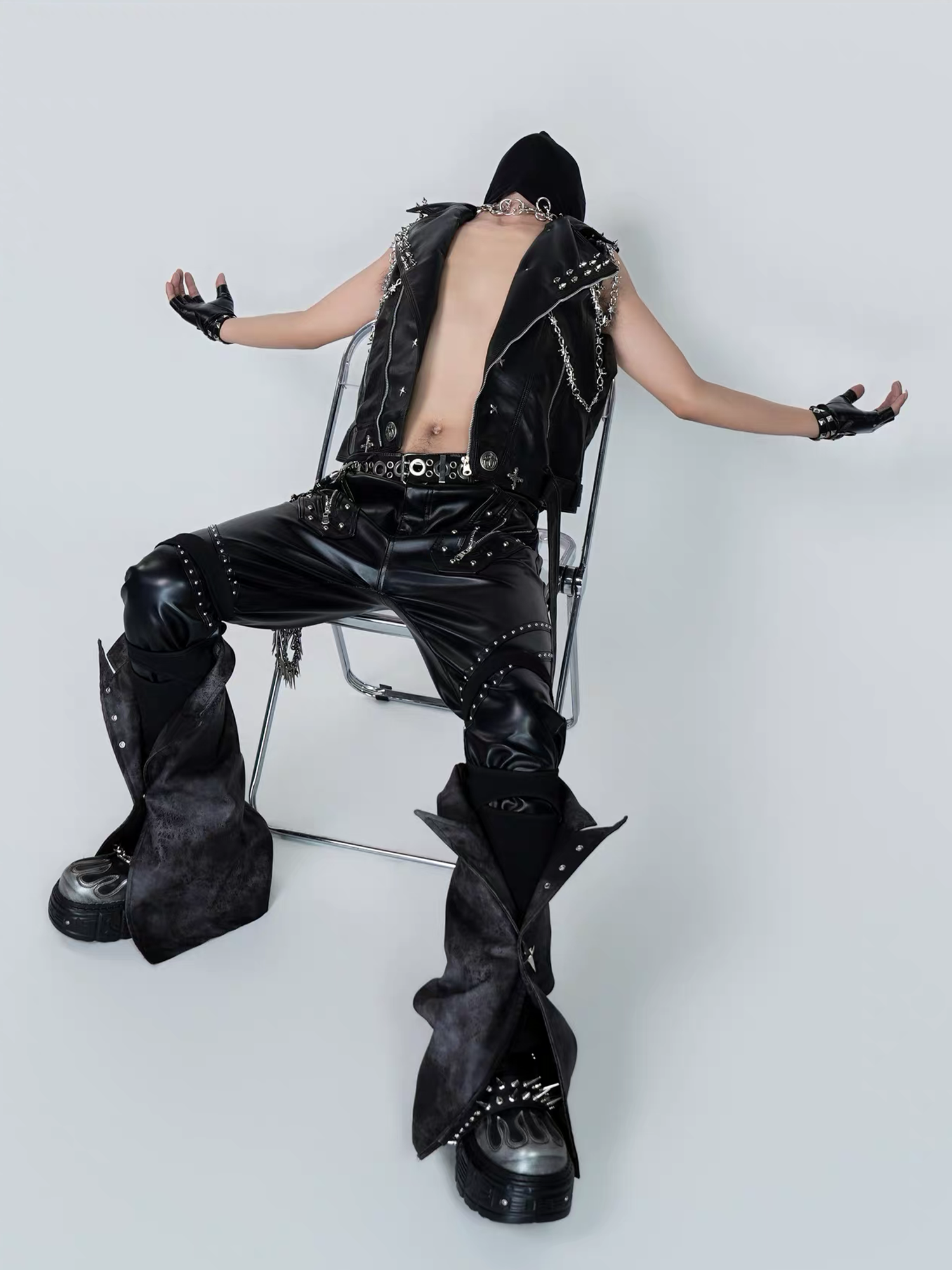VE2 Thorn Chain Studded Faux Leather Biker Vest