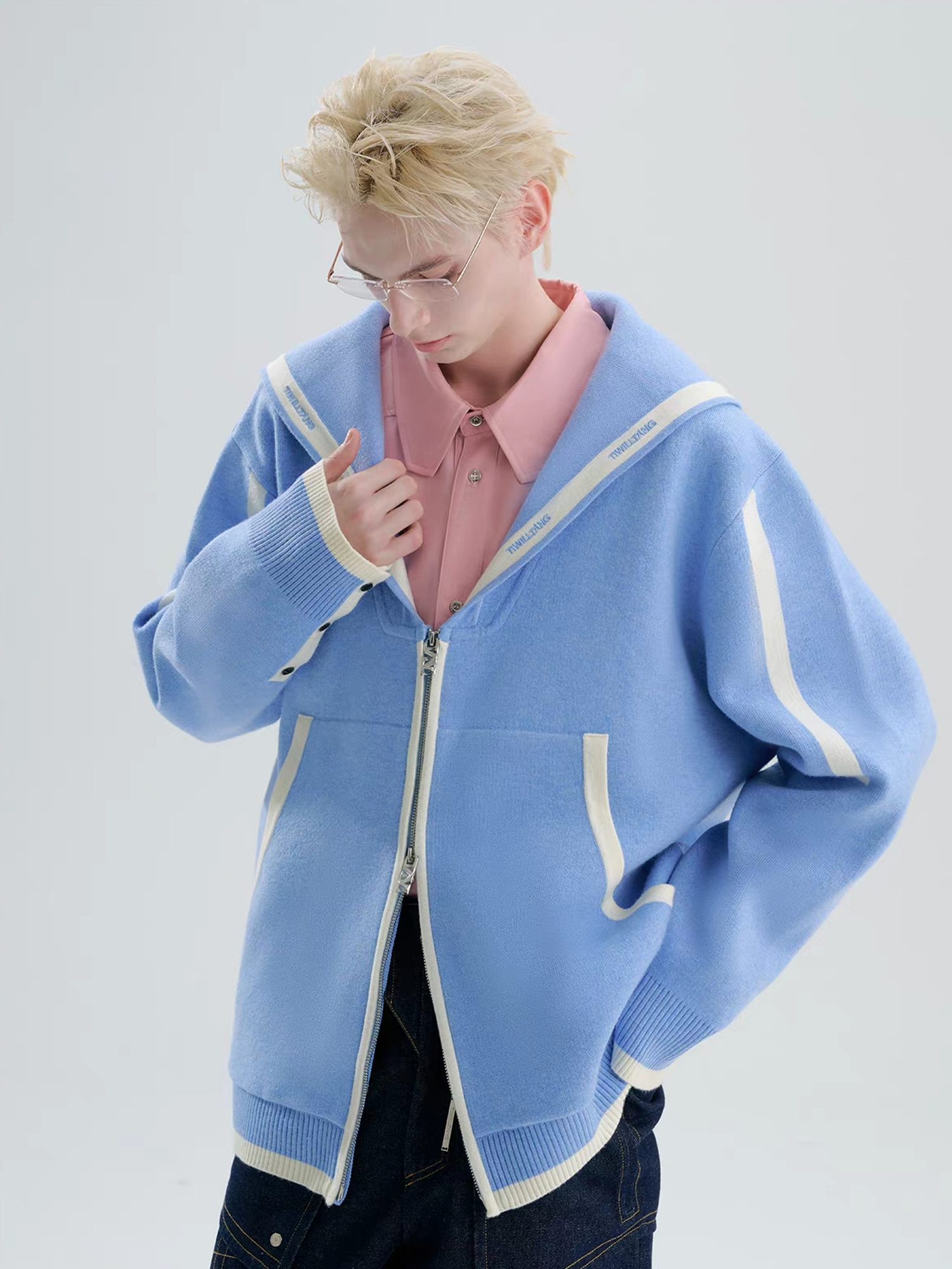 TIWILLTANG Contrast-Trim Sailor-Collar Jacket, premium urban and streetwear designers apparel on PROJECTISR.com, TIWILLTANG