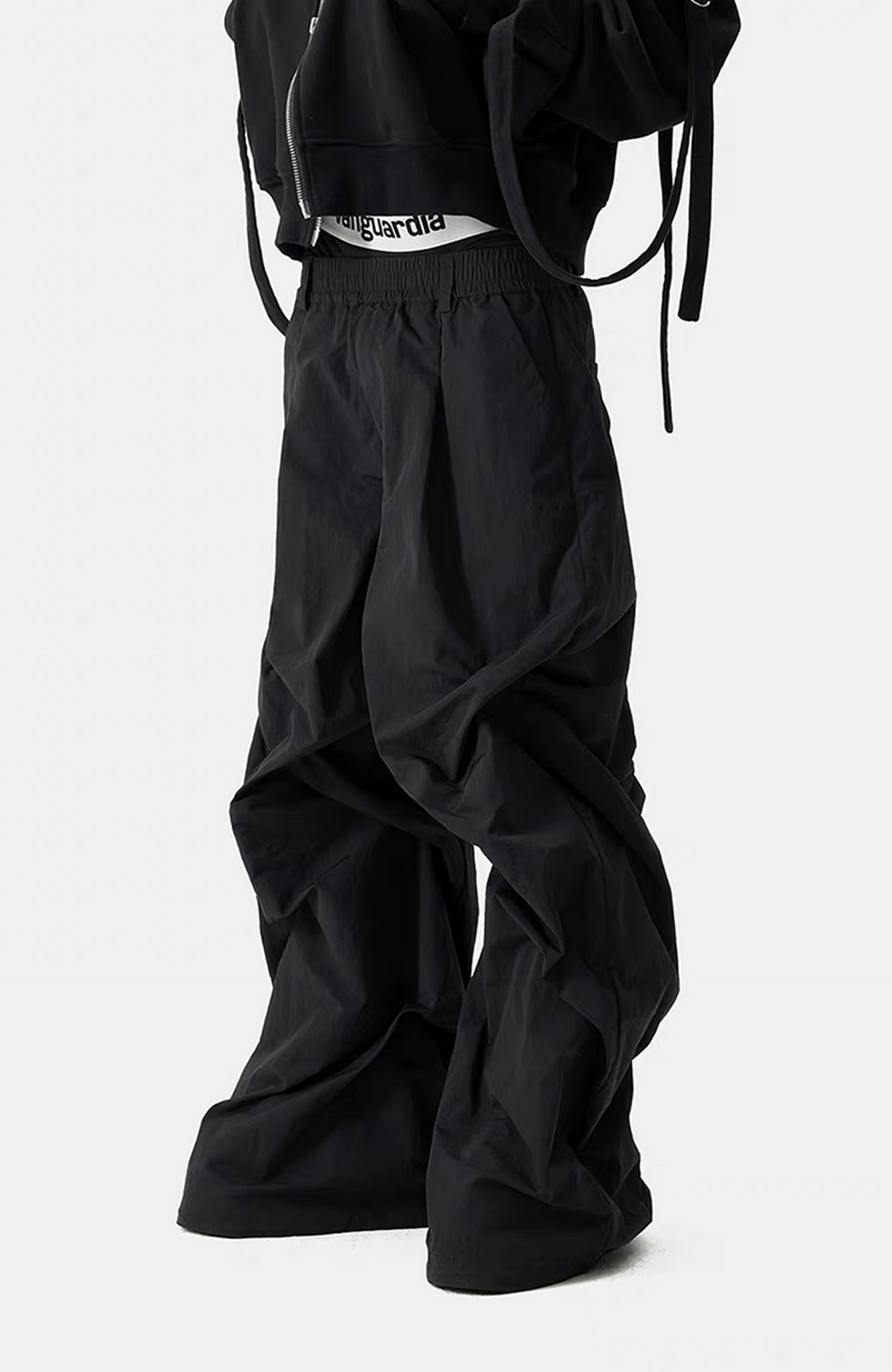VANGUARDIA Crinkled Wide-Leg Nylon Flared Cargo Pants
