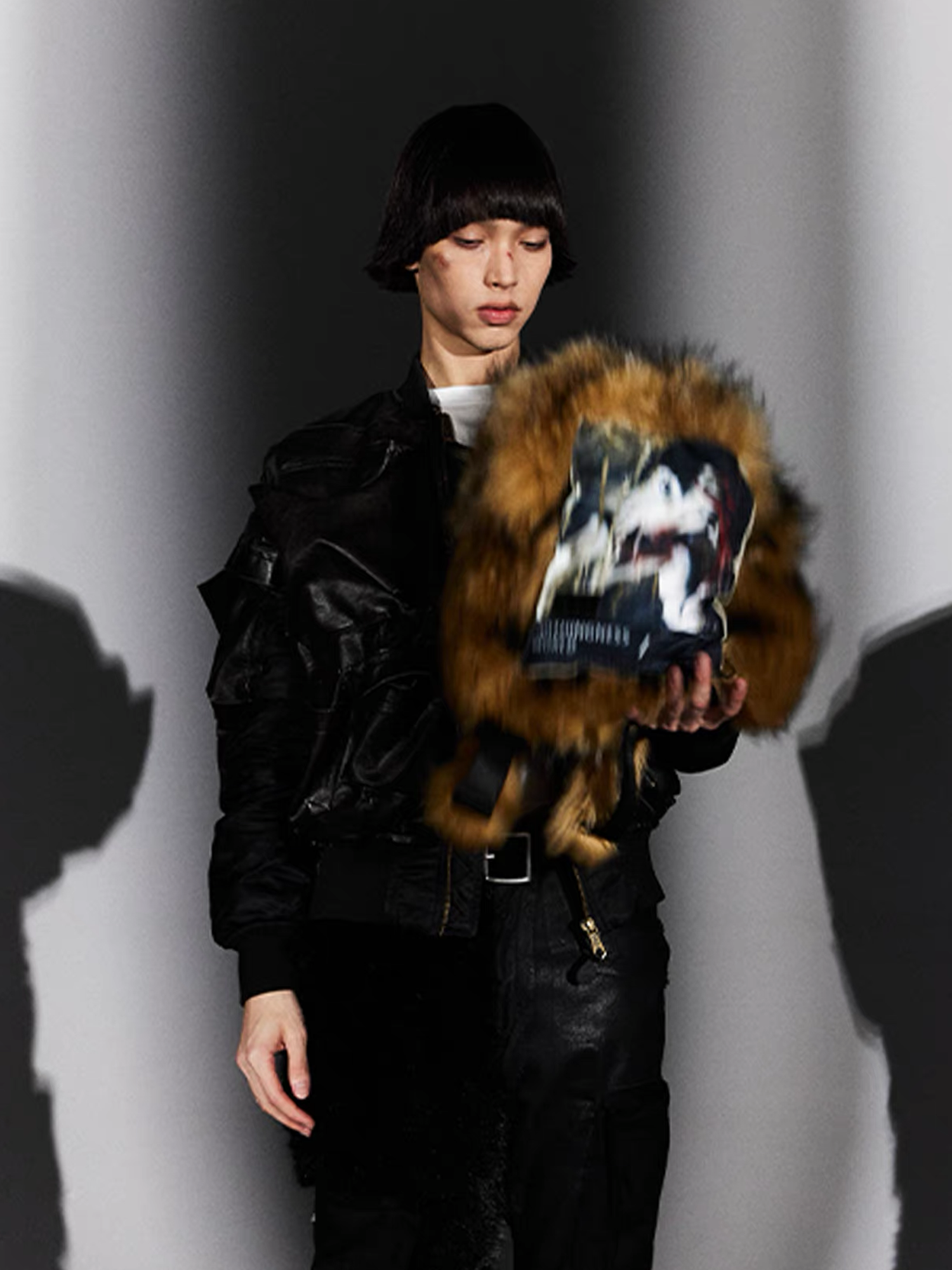 NOTHINGNESS WORLD Shaggy Faux Fur Graphic-Patch Backpack, premium urban and streetwear designers apparel on PROJECTISR.com, NOTHINGNESS WORLD