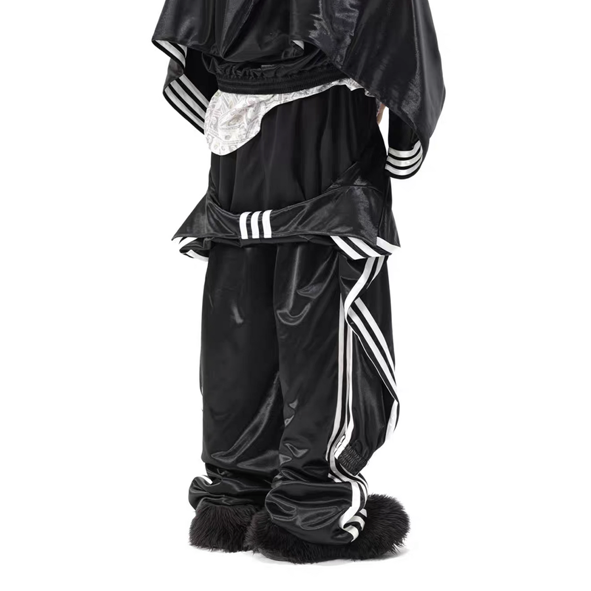 VANGUARDIA Faux One-Piece Contrast Stripe Straight-Leg Pants