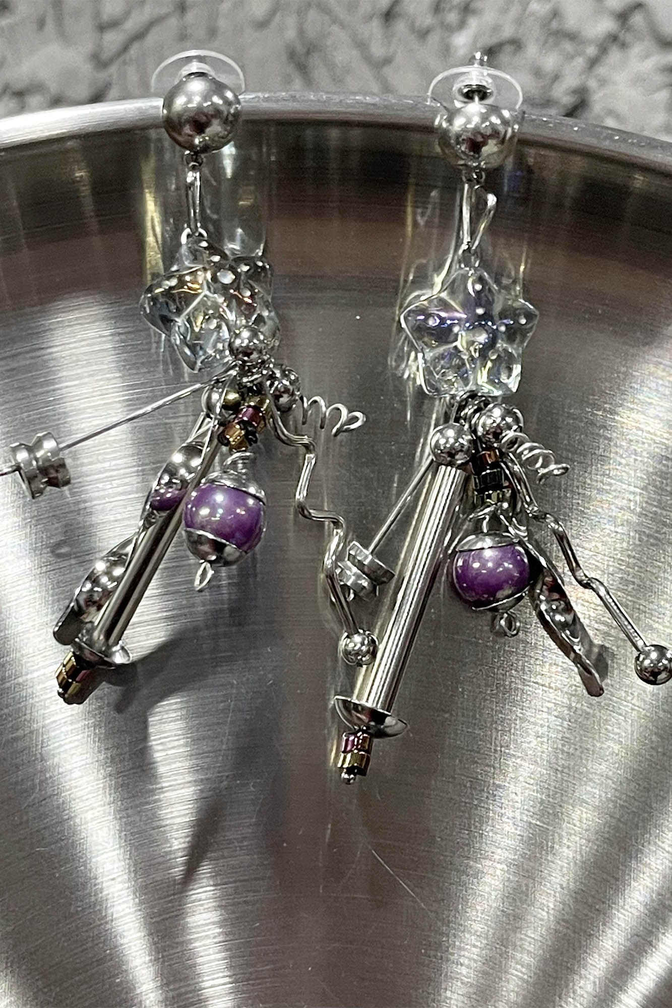 ILLUSORY Space Odyssey Industrial Drop Earrings/ Ear Clip Purple, premium urban and streetwear designers apparel on PROJECTISR.com, ILLUSORY
