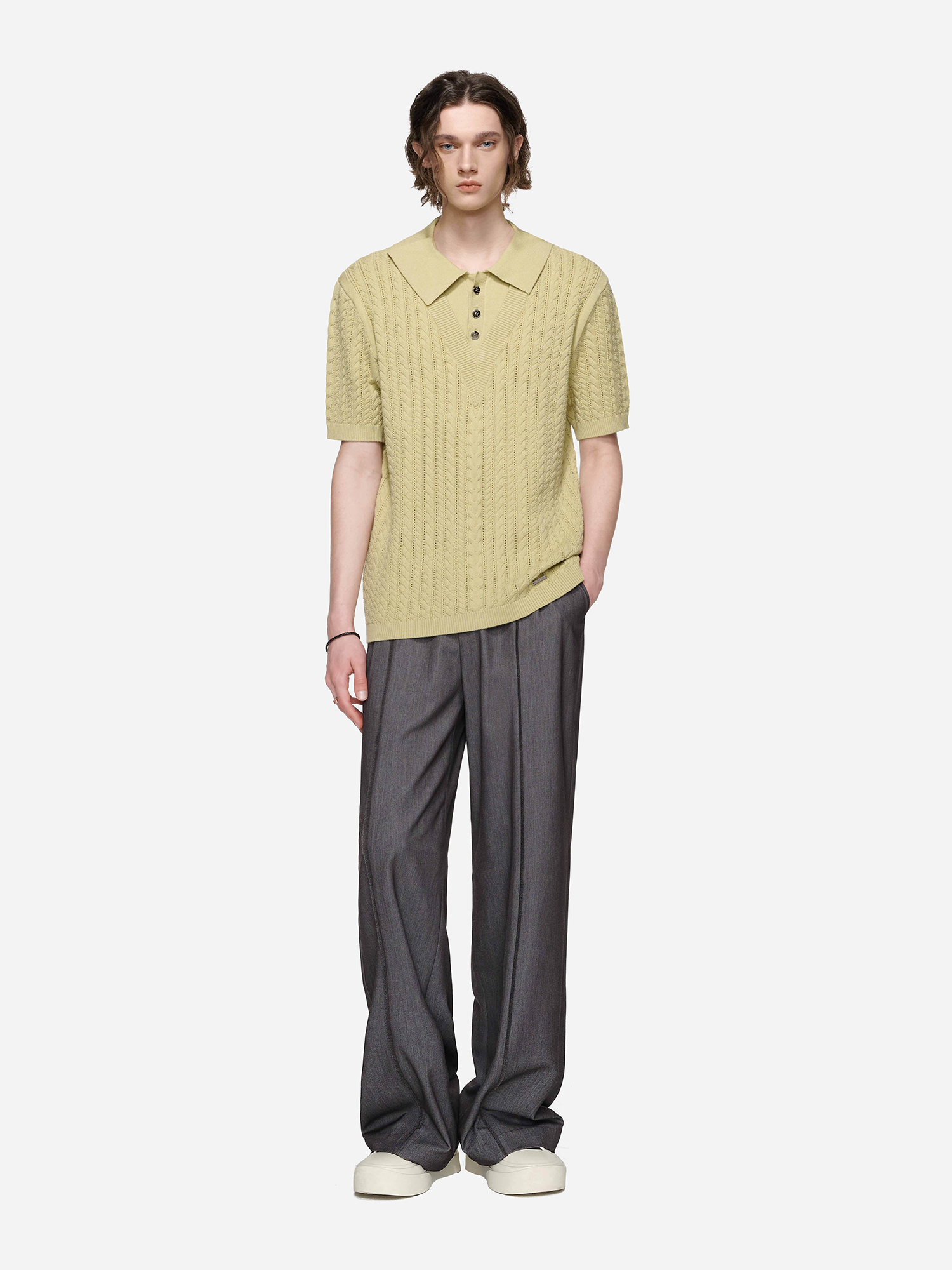 TIWILLTANG Layered Cable-Knit Openwork T Shirt