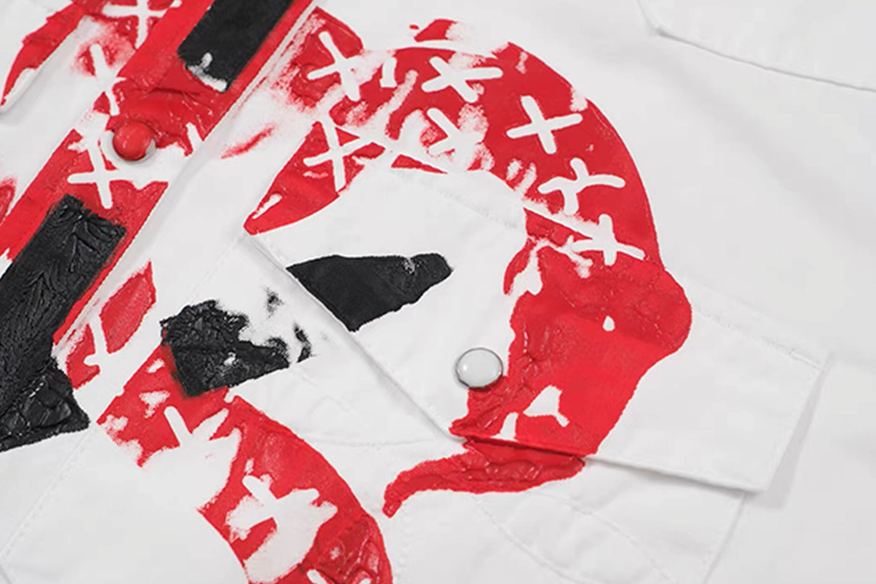 NOTHINGNESS WORLD Snake Graphic Layered-Collar Denim Shirt, premium urban and streetwear designers apparel on PROJECTISR.com, NOTHINGNESS WORLD