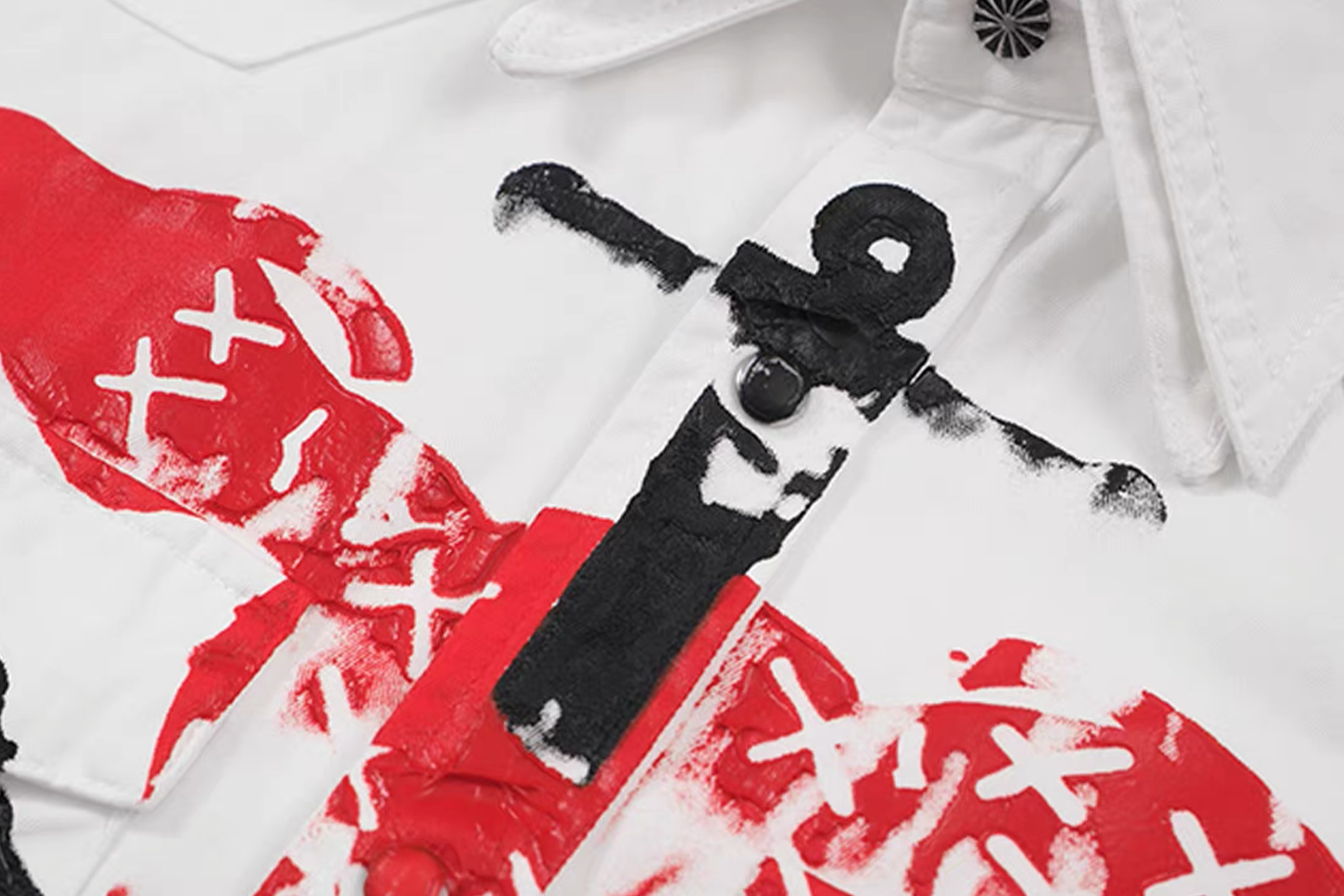 NOTHINGNESS WORLD Snake Graphic Layered-Collar Denim Shirt, premium urban and streetwear designers apparel on PROJECTISR.com, NOTHINGNESS WORLD