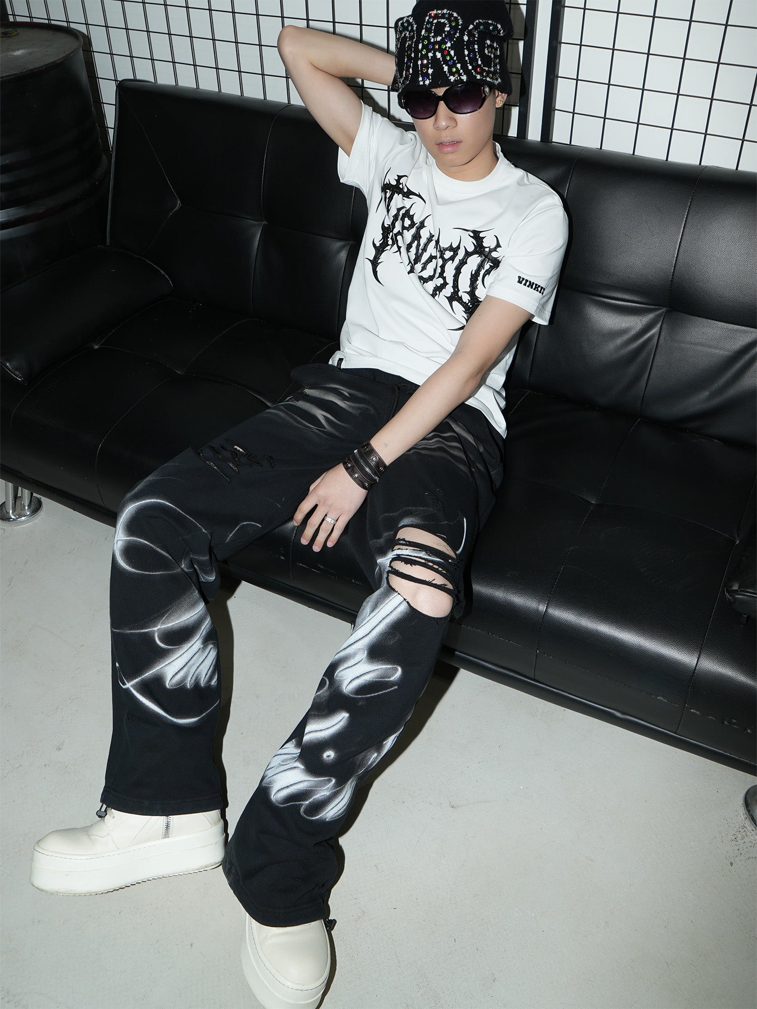 VINKID Washed Whisker Graphic Sweatpants, premium urban and streetwear designers apparel on PROJECTISR.com, VINKID