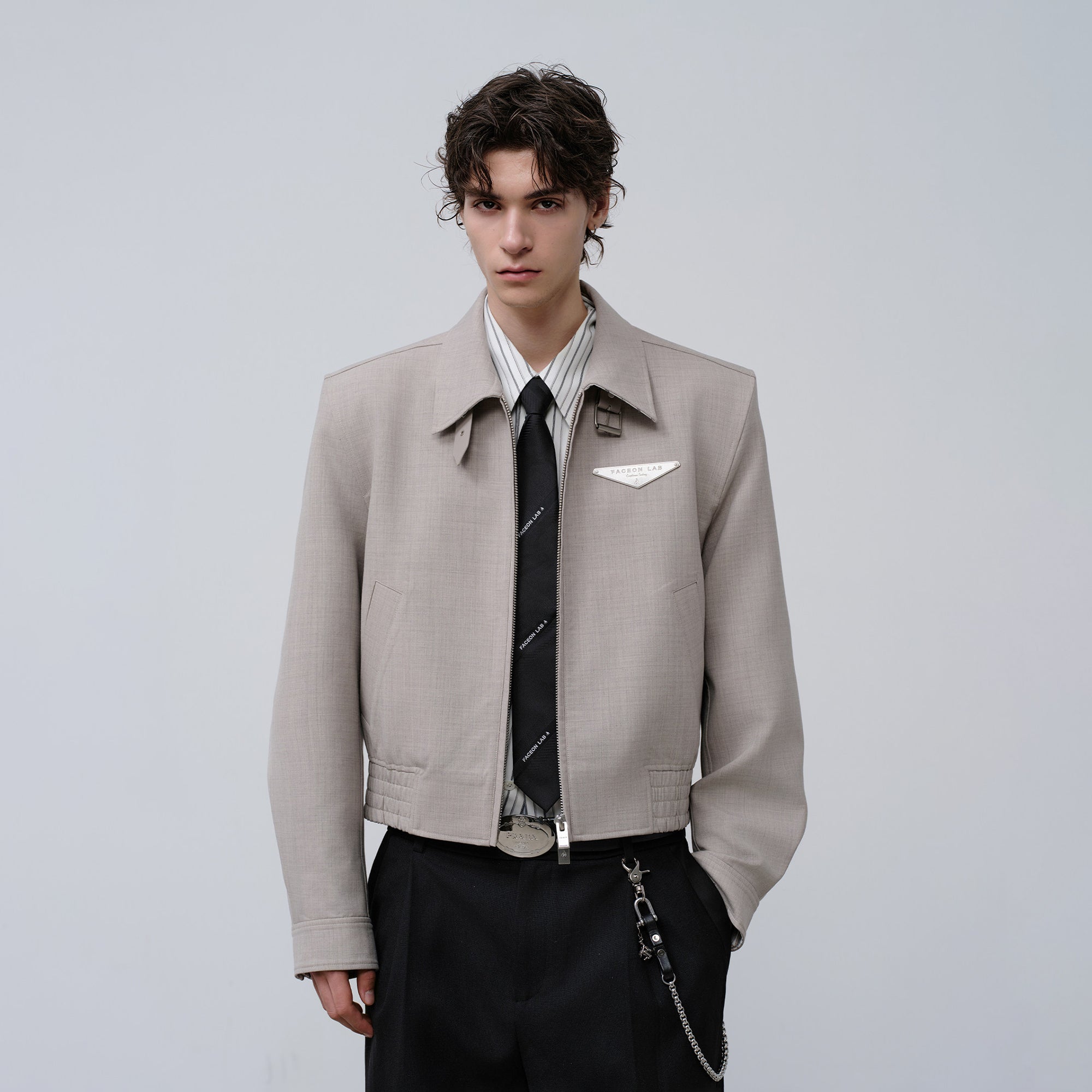 FACEONLAB Cropped Harrington Zip Jacket Gray, premium urban and streetwear designers apparel on PROJECTISR.com, FACEONLAB