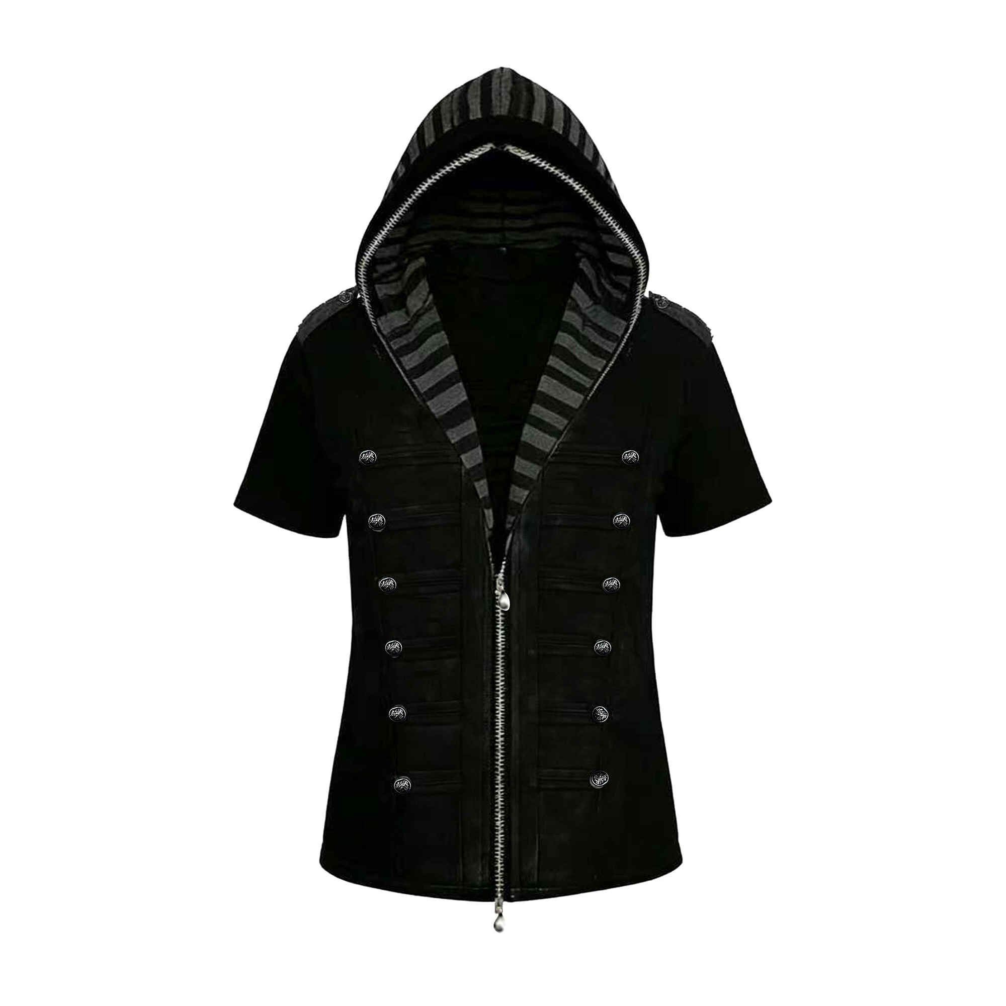 PAIKI Napoleon Button Hooded Short-Sleeve Jacket
