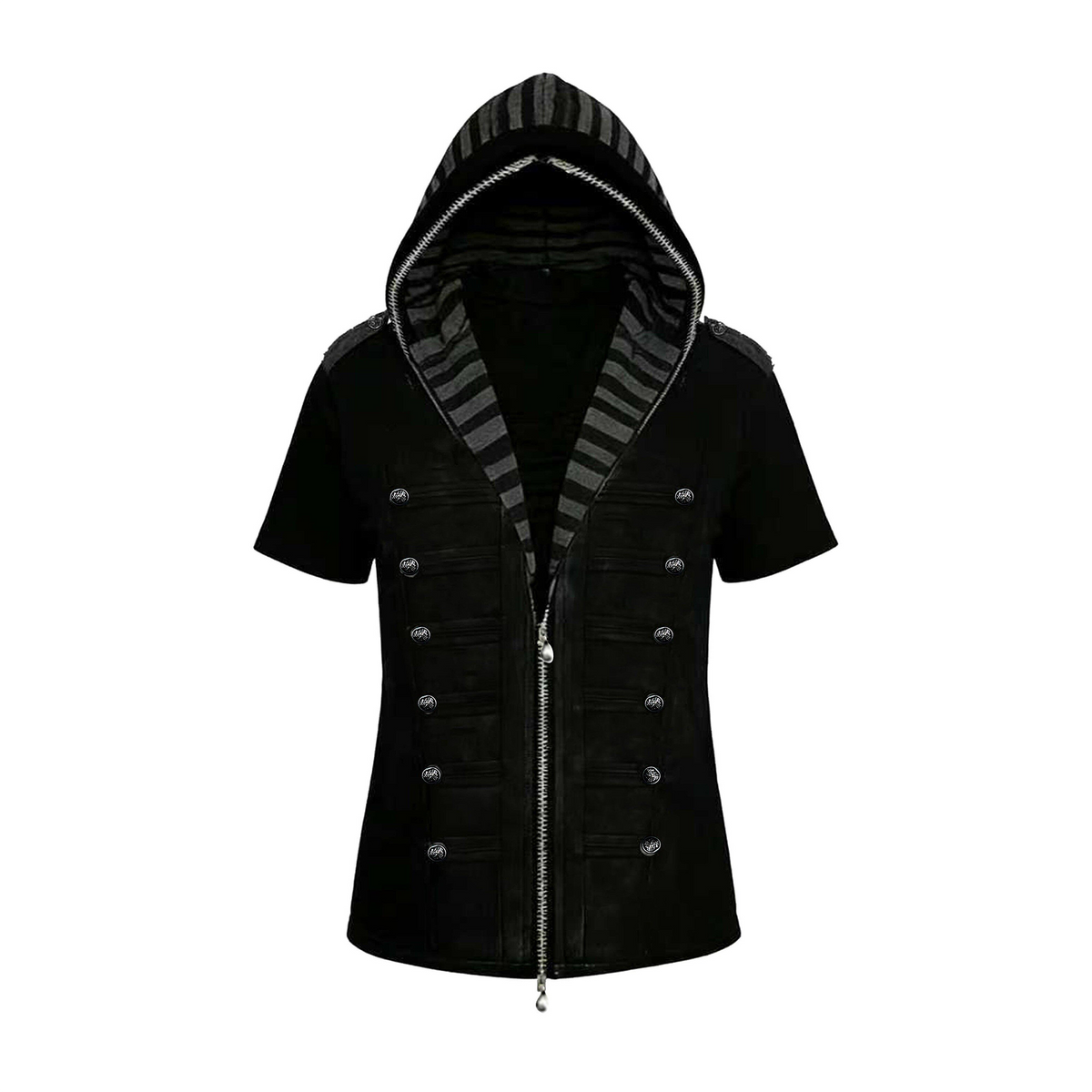 PAIKI Napoleon Button Hooded Short-Sleeve Jacket