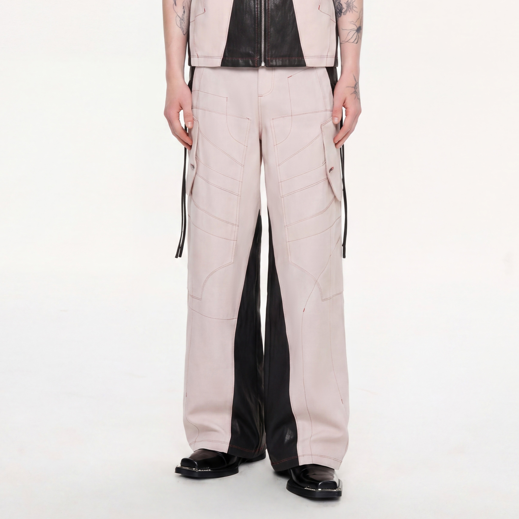 TIWILLTANG Contrast Stitch Paneled Wide-Leg Pants