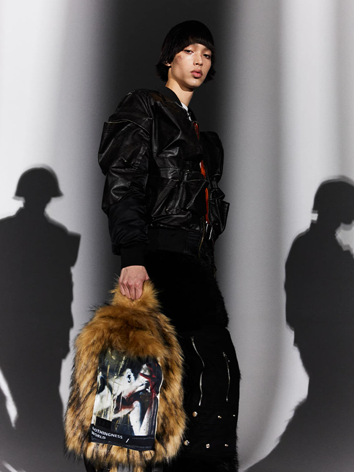 NOTHINGNESS WORLD Shaggy Faux Fur Graphic-Patch Backpack, premium urban and streetwear designers apparel on PROJECTISR.com, NOTHINGNESS WORLD