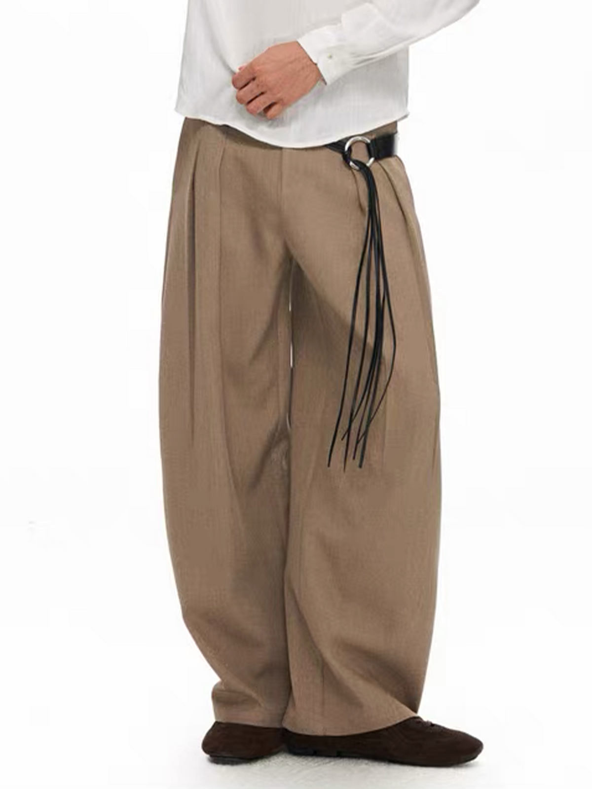 TGNS Pleated Curved Wide-Leg Trousers