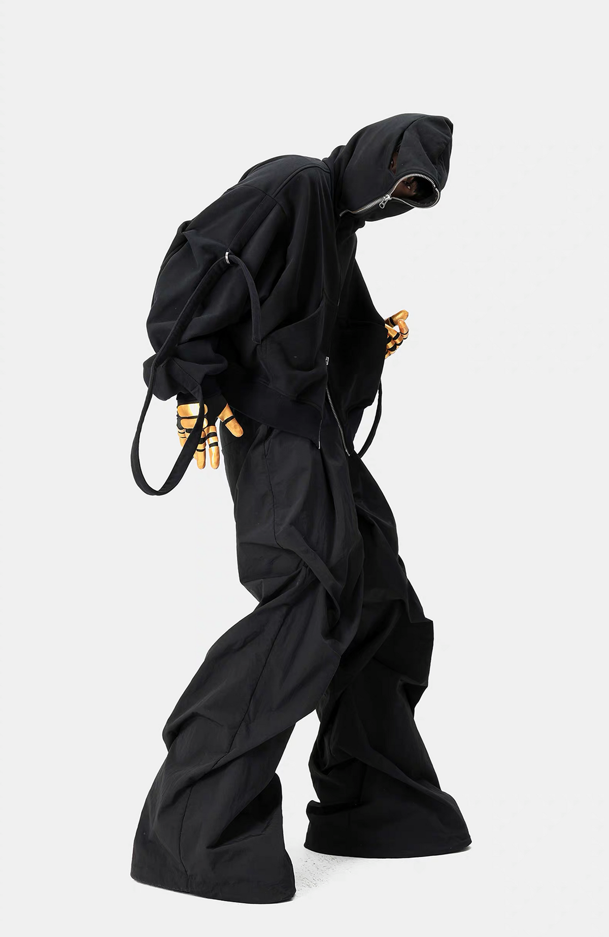VANGUARDIA Crinkled Wide-Leg Nylon Flared Cargo Pants