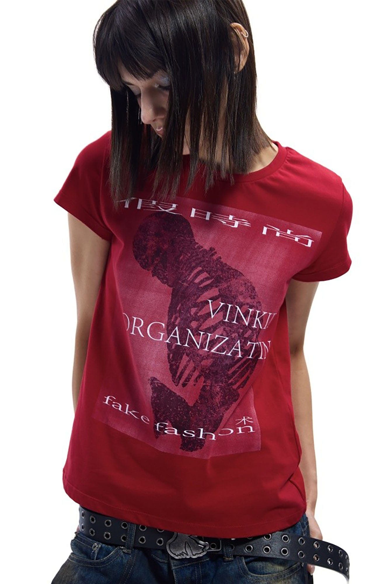 VINKID Skeleton Graphic Fake Fashion T-Shirt