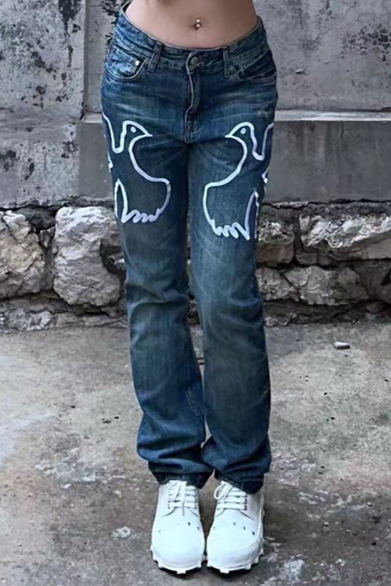 VINKID Dove Embroidered Distressed Stacked Jeans, premium urban and streetwear designers apparel on PROJECTISR.com, VINKID