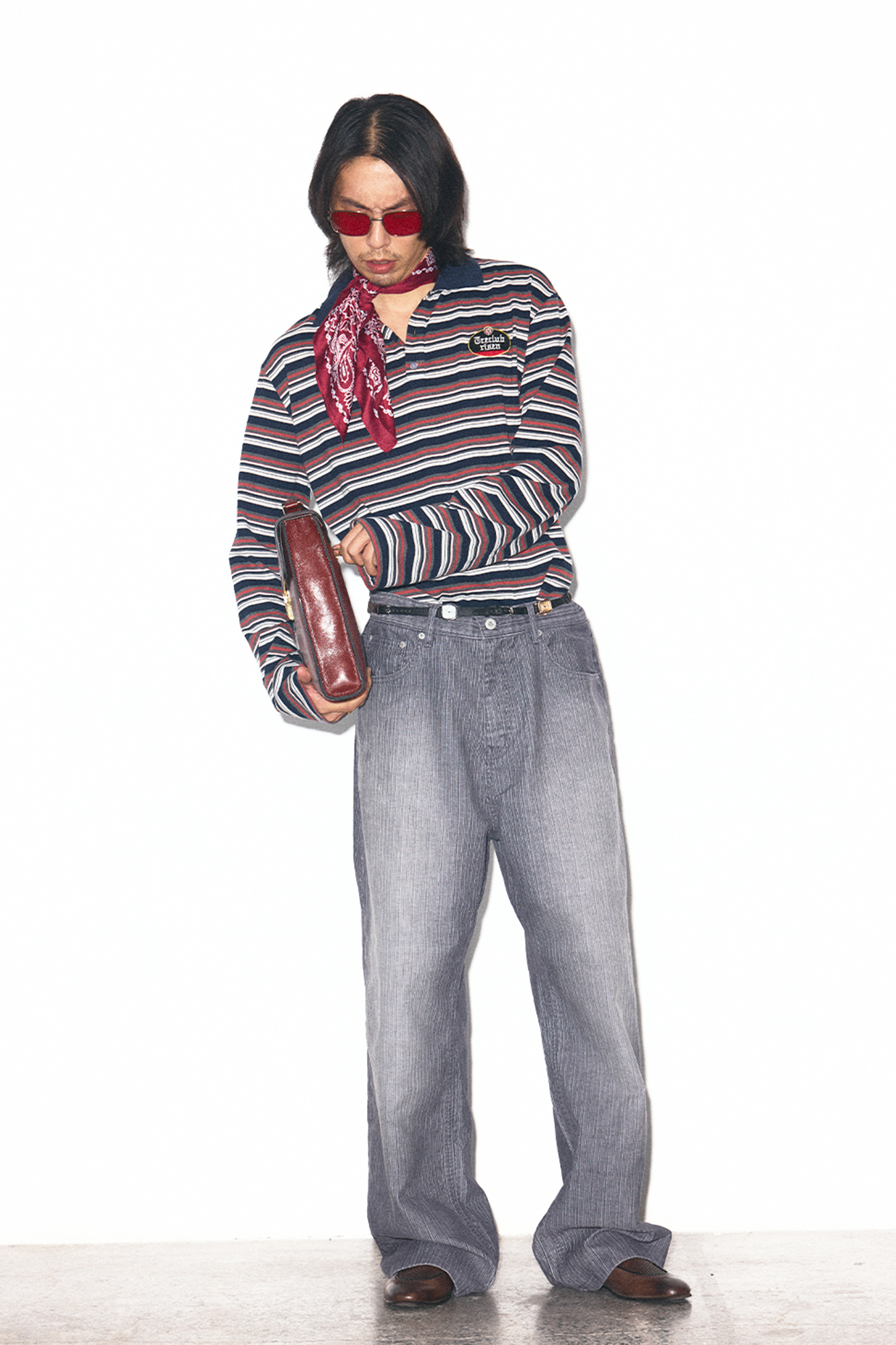 TRECLUB Washed Striped Straight-Leg Jeans