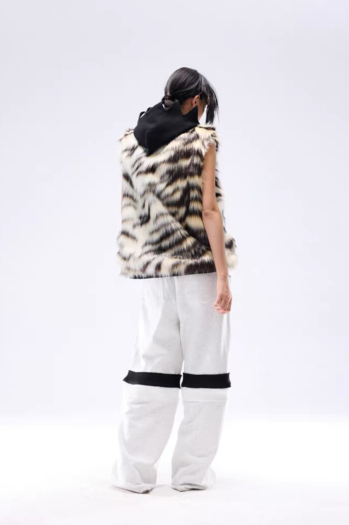 NOTHINGNESS WORLD Tiger-Stripe Spiked Crown Hooded Vest, premium urban and streetwear designers apparel on PROJECTISR.com, NOTHINGNESS WORLD