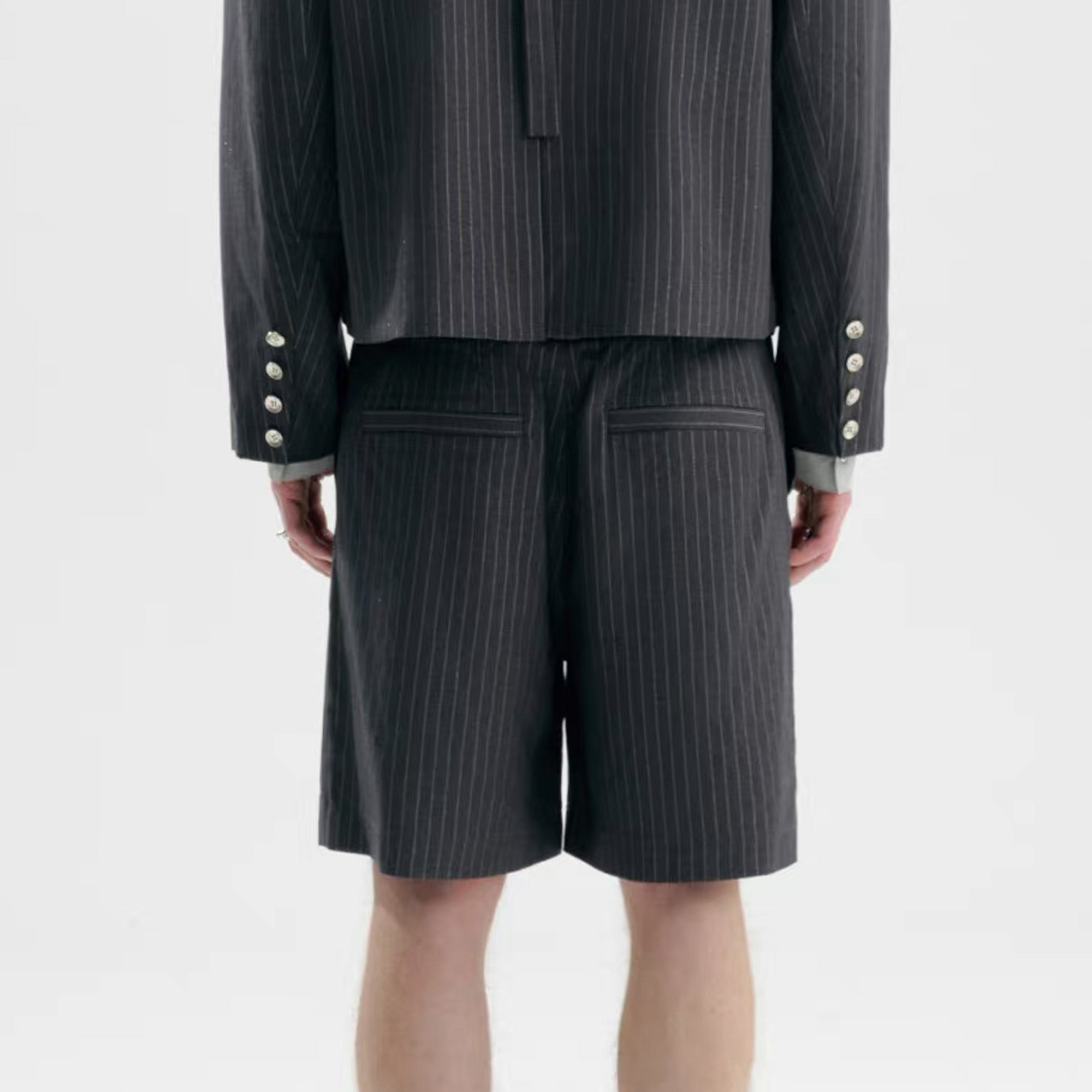 TIWILLTANG Straight-Leg Pinstripe Knee-Length Shorts, premium urban and streetwear designers apparel on PROJECTISR.com, TIWILLTANG