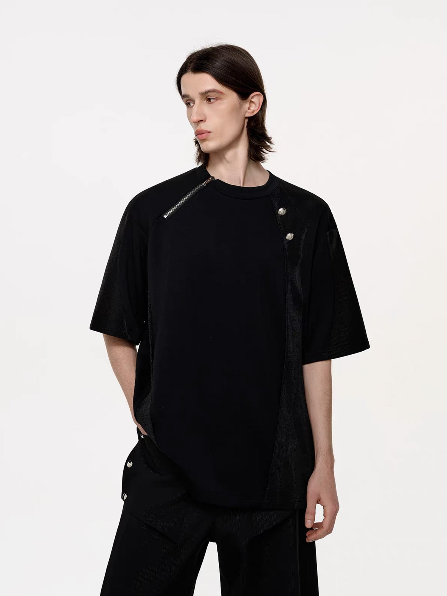 TIWILLTANG Asymmetrical Zip Layered T Shirt, premium urban and streetwear designers apparel on PROJECTISR.com, TIWILLTANG