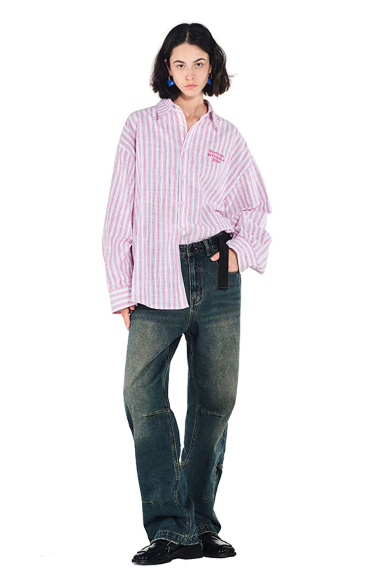 OVERLAPS Washed Knee-Seam Zippered Hem Jeans, premium urban and streetwear designers apparel on PROJECTISR.com, OVERLAPS