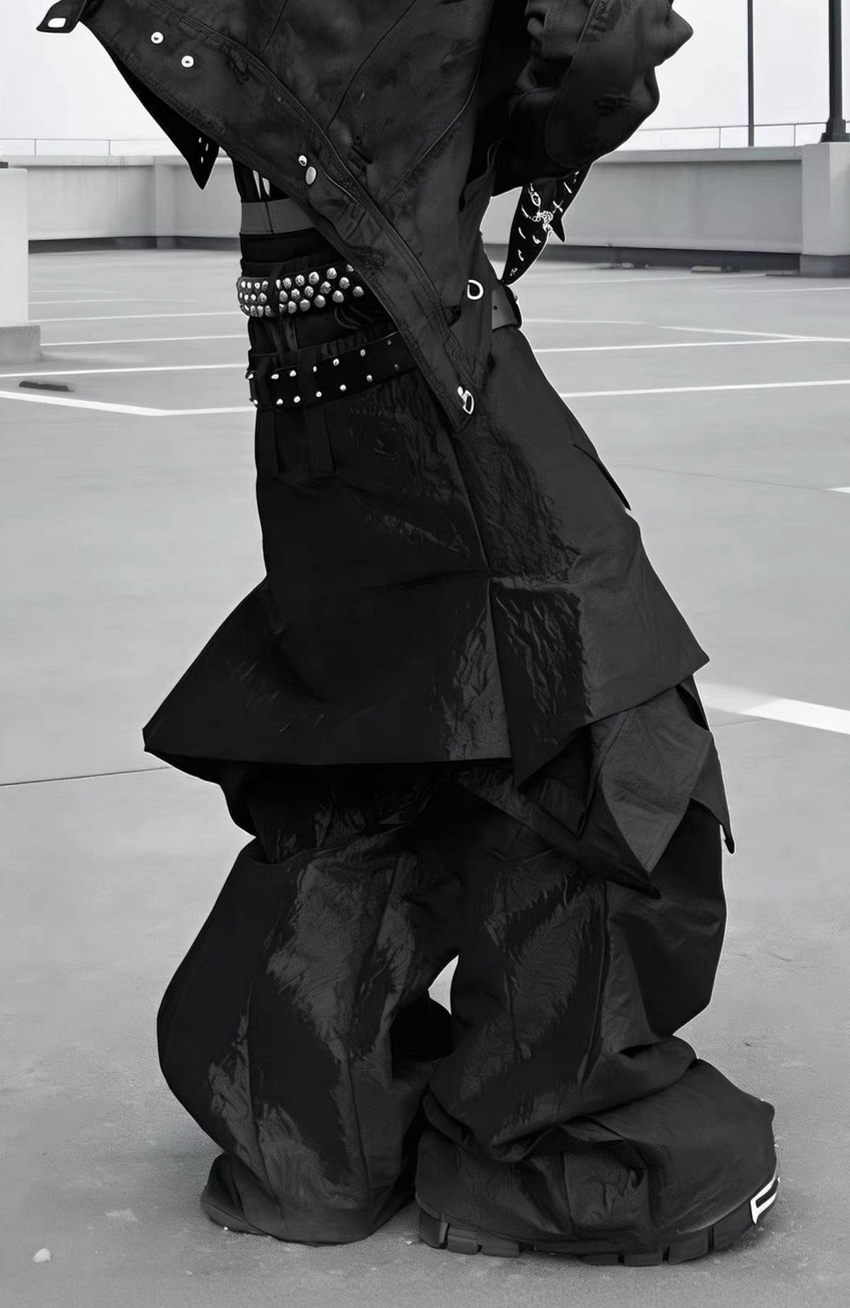 VANGUARDIA Liquid Metal Layered-Waist Skirt Pants