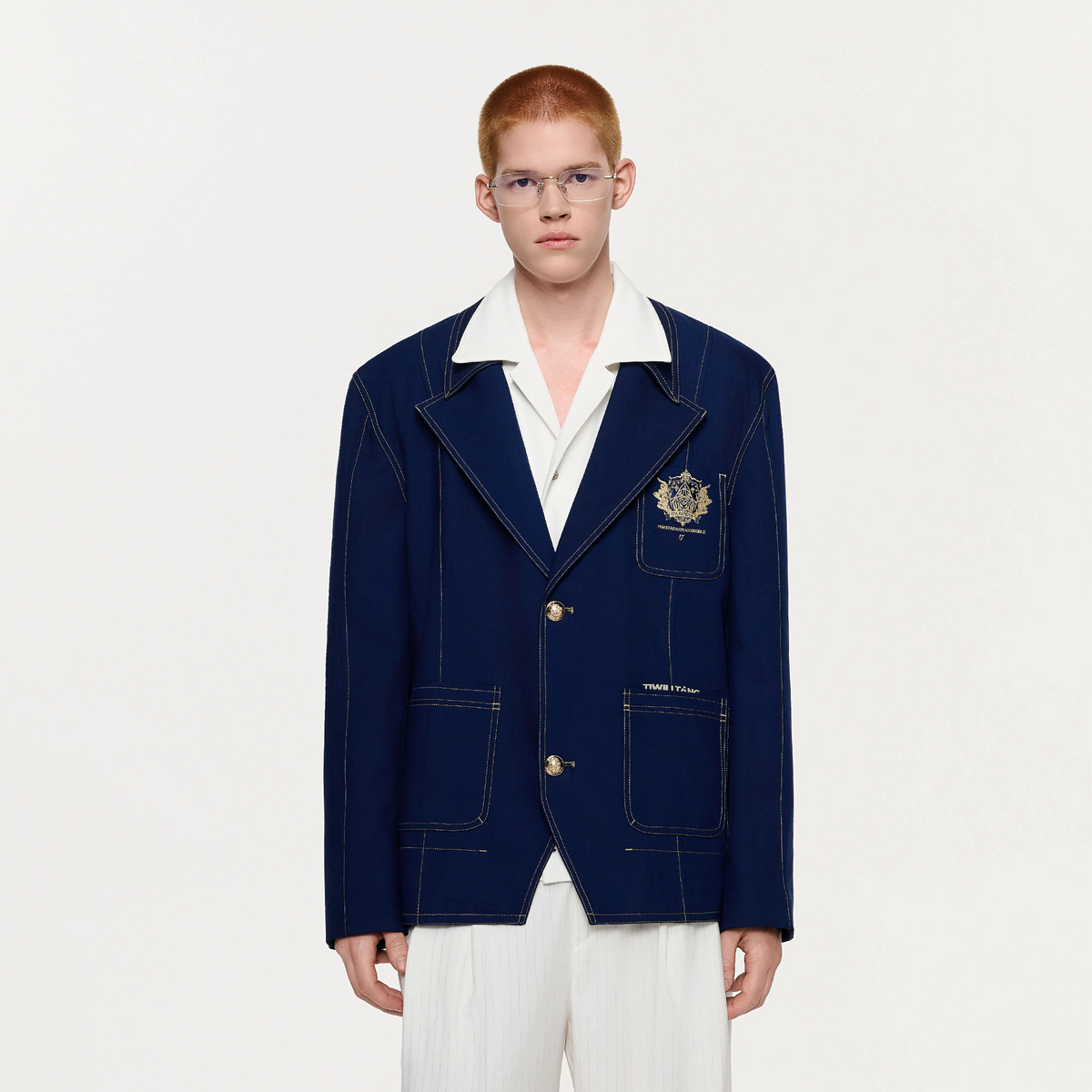 TIWILLTANG Embroidered Badge Lapel Jacket
