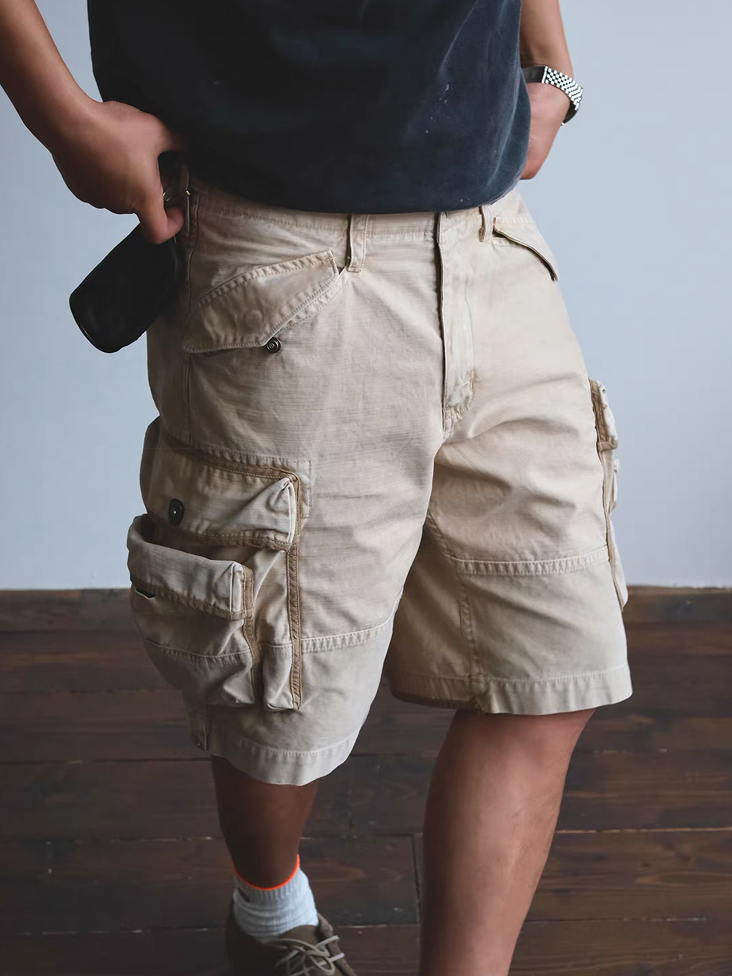 NEIGBORL Washed Multi-Pocket Cargo Shorts