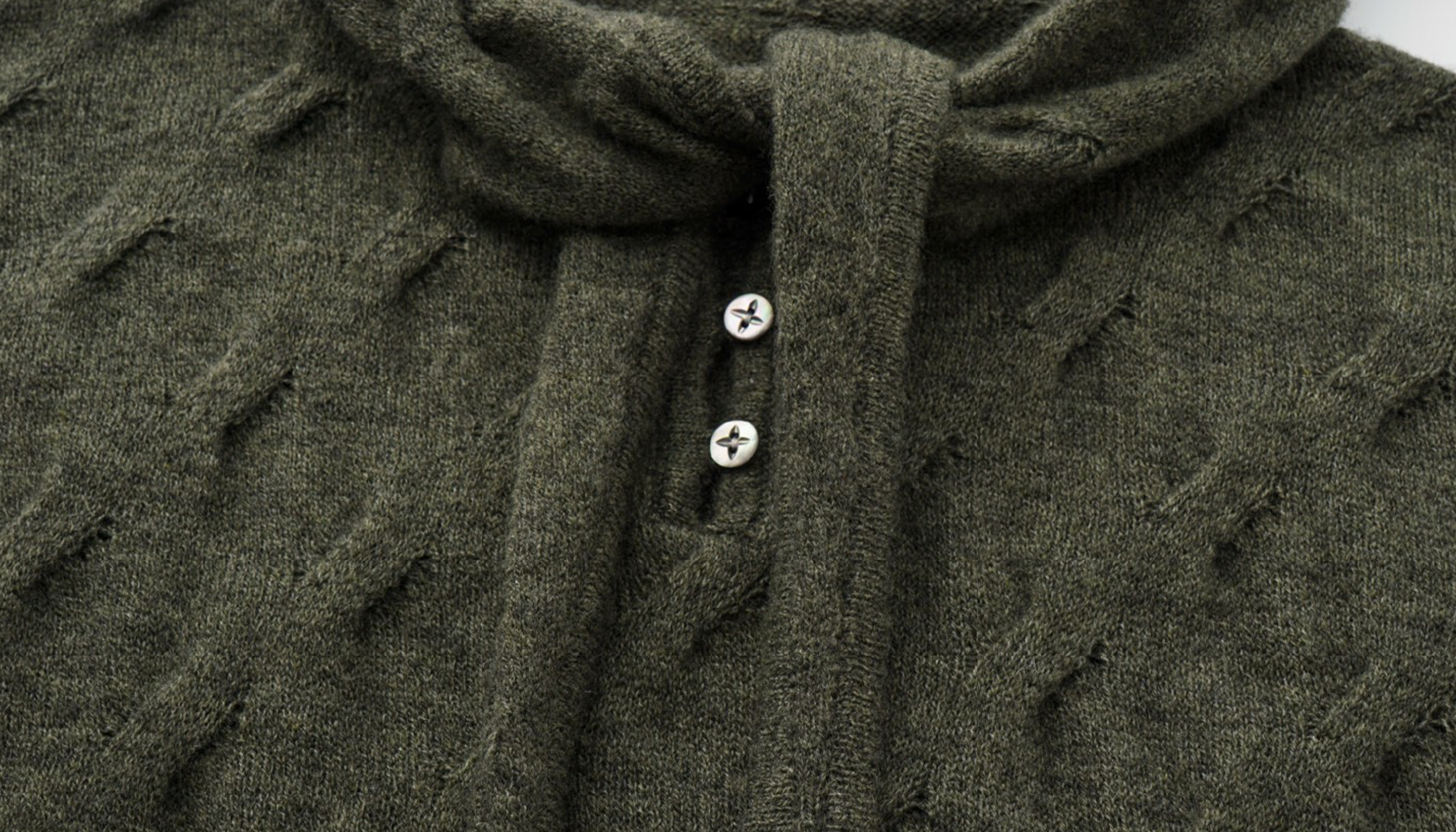 ALVNG AR ANTS Cable-Knit Tie-Neck Hooded Sweater, premium urban and streetwear designers apparel on PROJECTISR.com, ALVNG AR ANTS