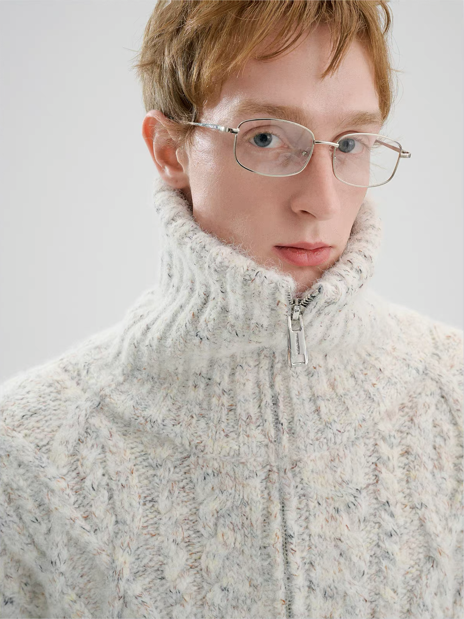 TIWILLTANG Dual-Zipper Cable Knit Funnel Sweater