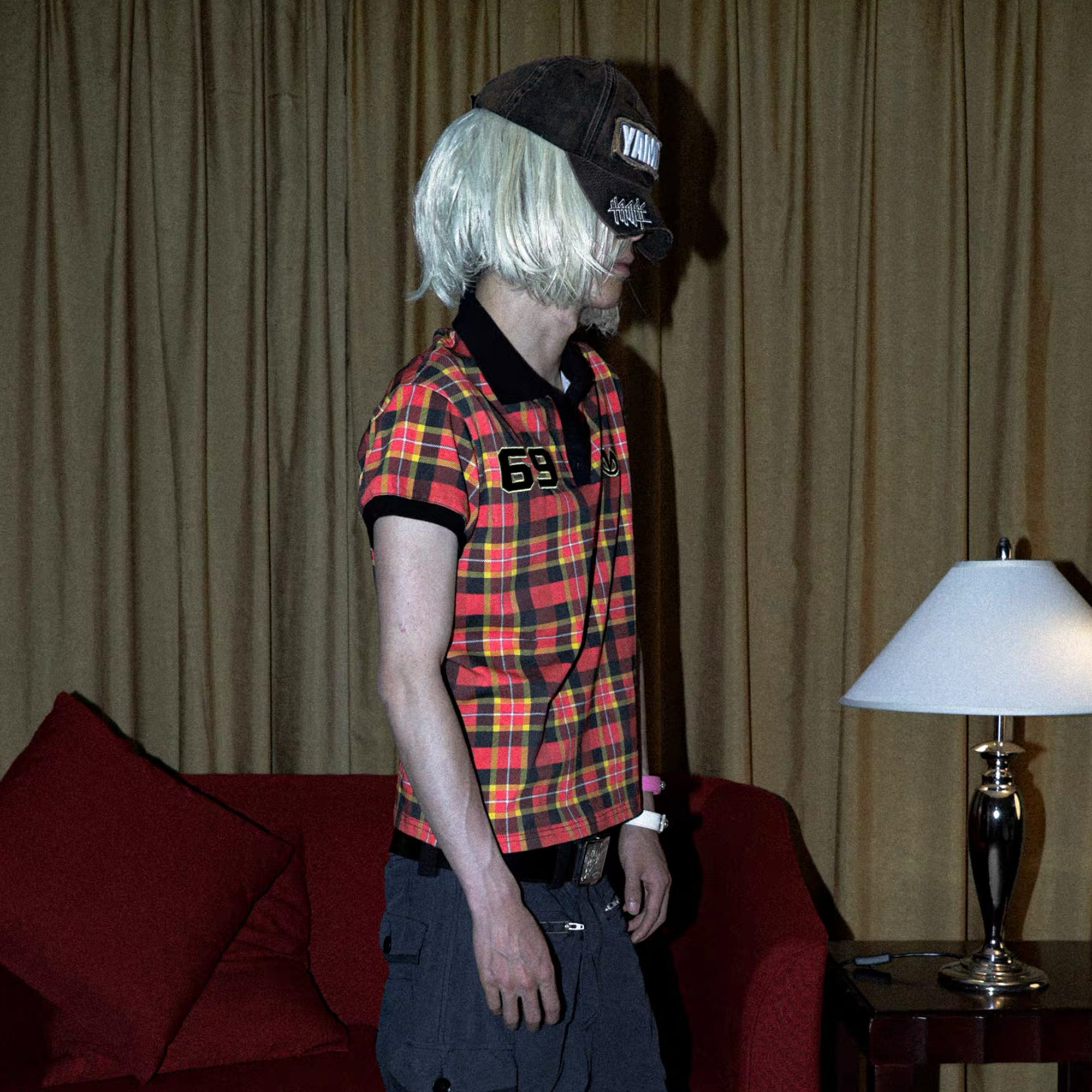 PCCVISION Plaid Glitter Graphic Polo T Shirt, premium urban and streetwear designers apparel on PROJECTISR.com, PCCVISION