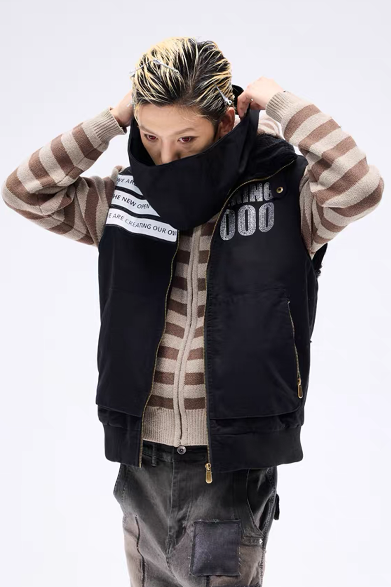 NOTHINGNESS WORLD Padded Funnel-Neck Zip Vest, premium urban and streetwear designers apparel on PROJECTISR.com, NOTHINGNESS WORLD